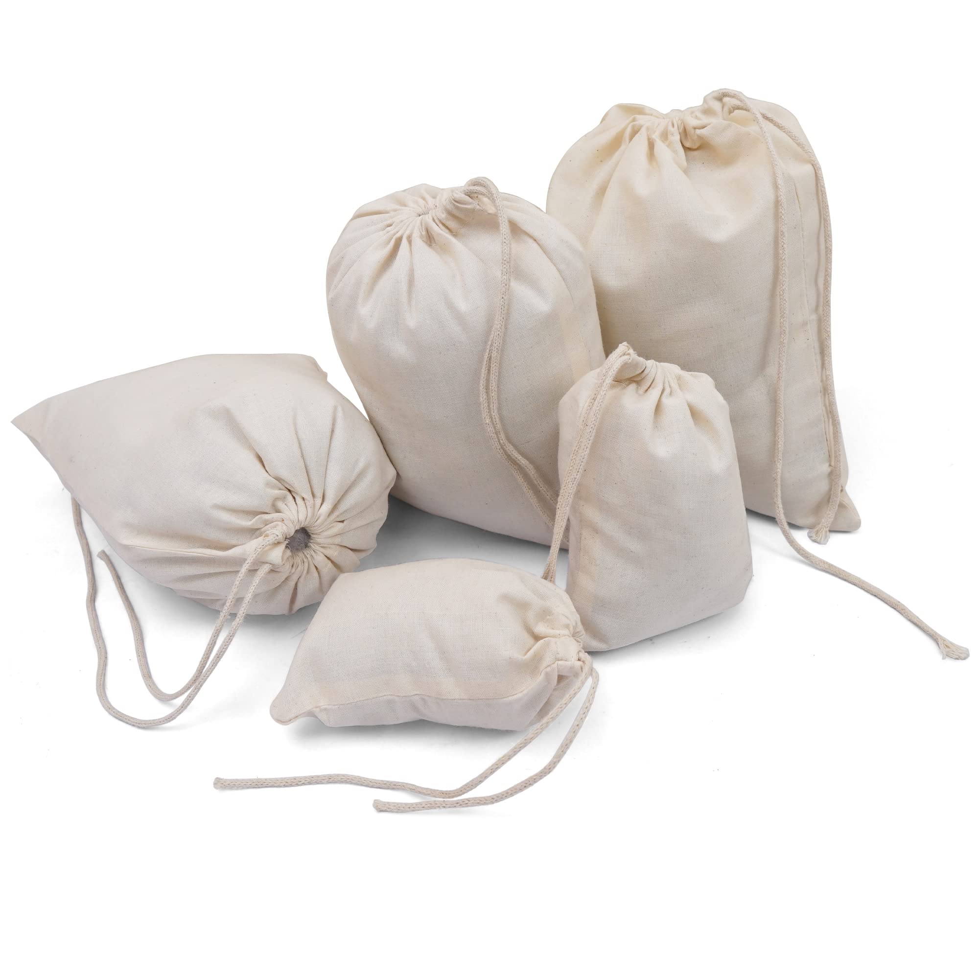 100 Pack 12x16 Inch Organic Cotton Muslin Drawstring Bags - Premium Quality, Eco-Friendly, Reusable for Produce, Bulk Food Storage, Gift Wrapping & Crafts