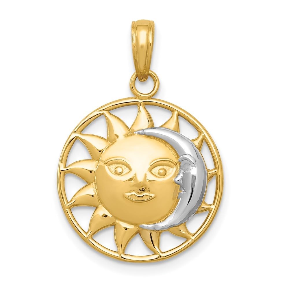 14K Yellow Gold & White Gold Rhodium Plated Sun and Moon Charm Pendant - Perfect for Necklaces, Bracelets & Jewelry Gifts