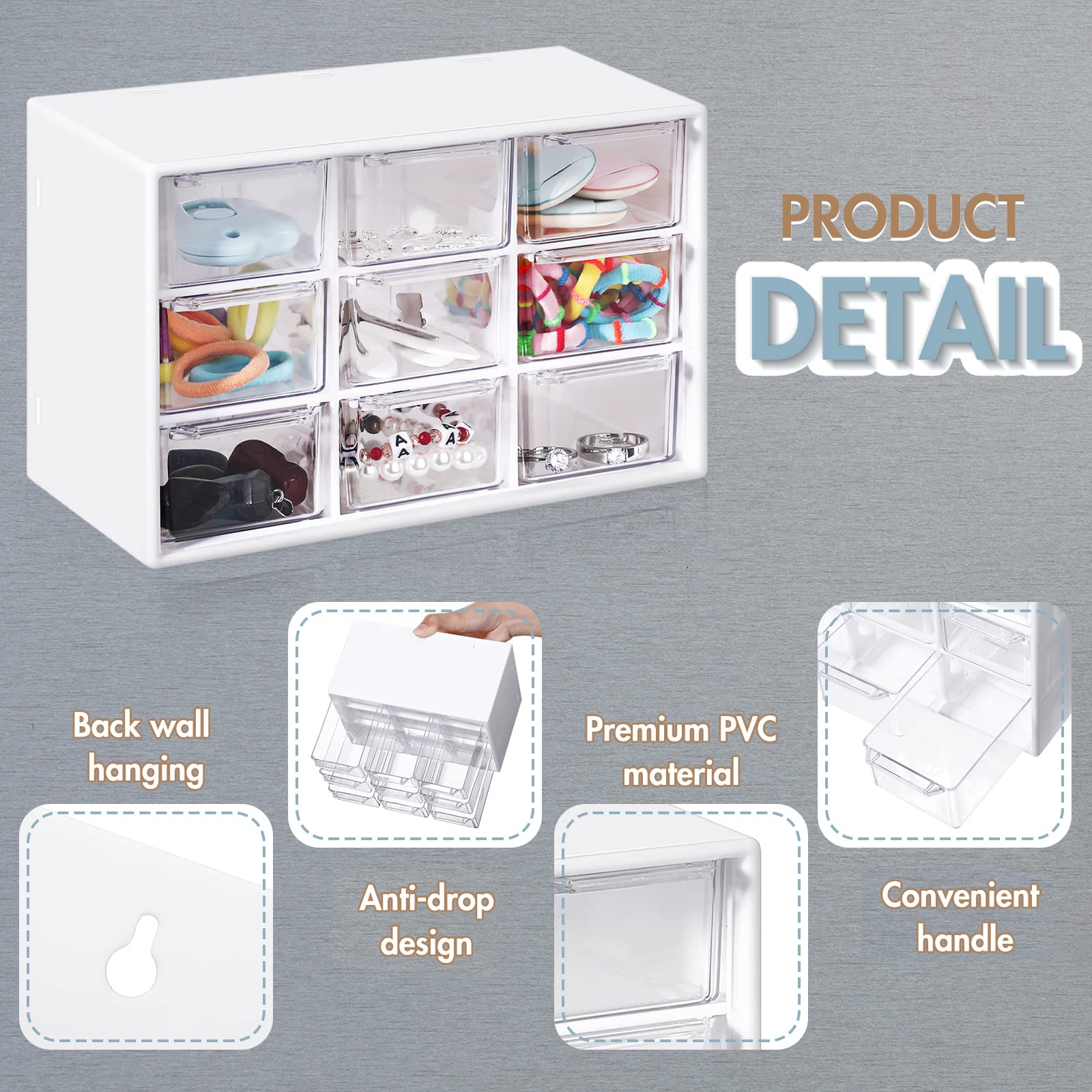 Amyhill 6-Piece Mini Drawer Organizer Set - 9-Drawer Plastic Desktop Storage Box for Office, Home, Jewelry, Cosmetics & Craft Supplies (White) | Perfect for Desk Organization, Makeup Storage & Small Item Collection