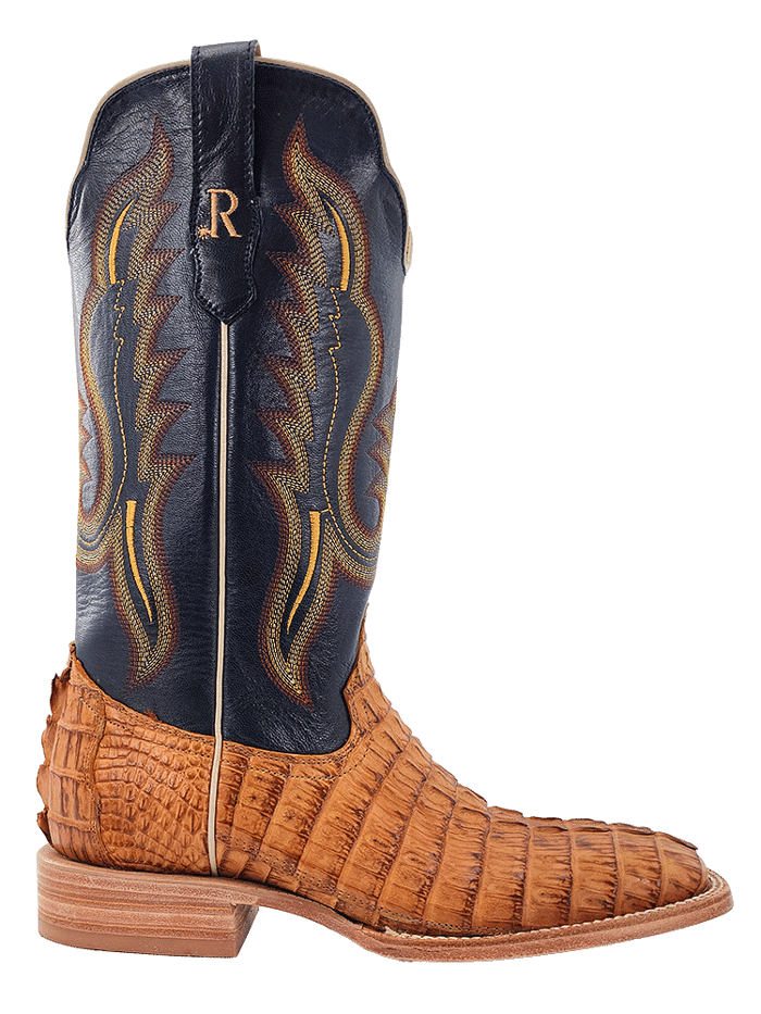 R.Watson RW3010 Men's Western Boots - Genuine Hornback Caiman Tail Leather, Saddle Tan Color - Perfect for Rodeo, Country Dancing & Cowboy Fashion