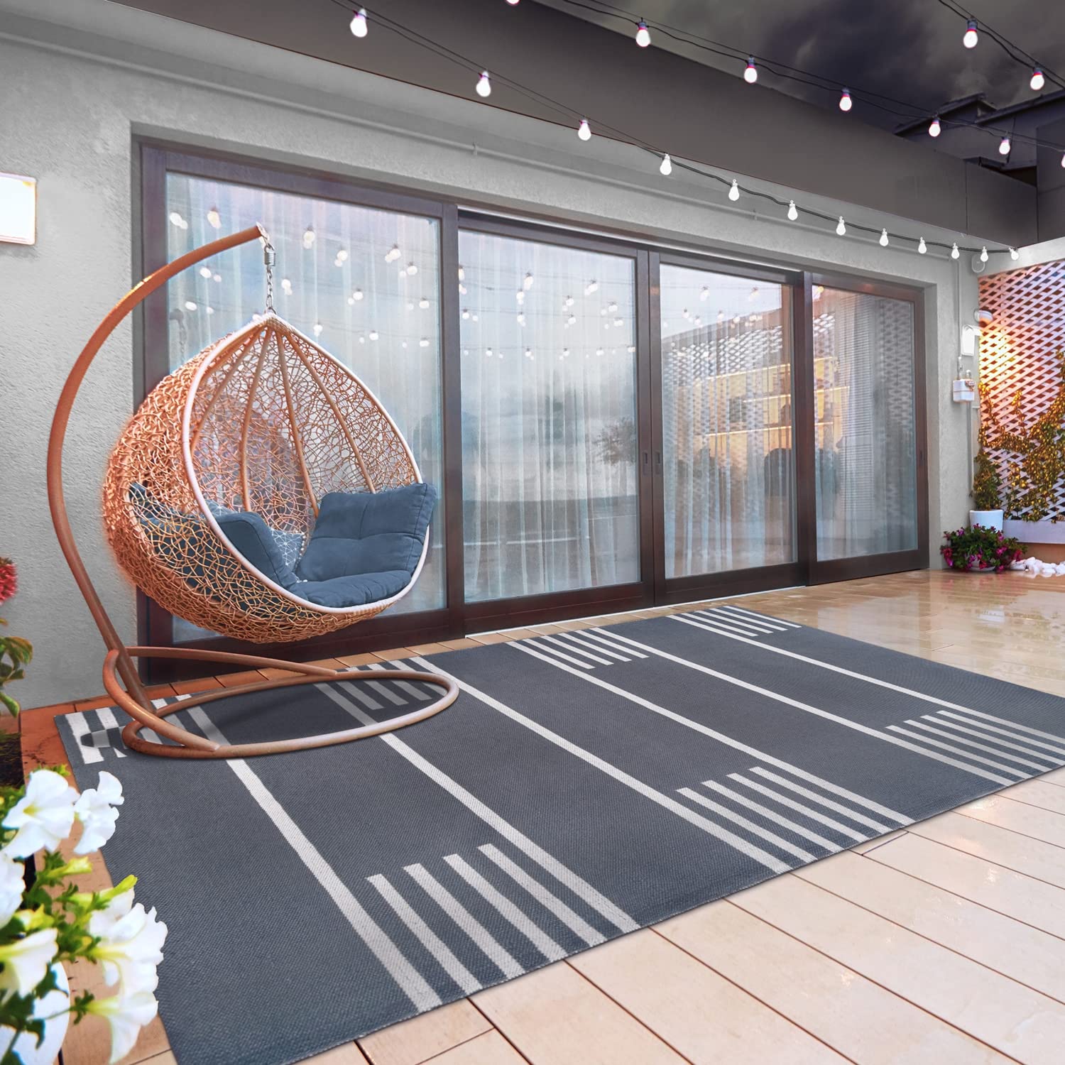 Blue Nile Mills Striped Indoor Outdoor Rug - 6' x 9' Gray Area Rug for Living Room, Bedroom, Patio, Office - Waterproof & Durable Home Decor for High Traffic Areas