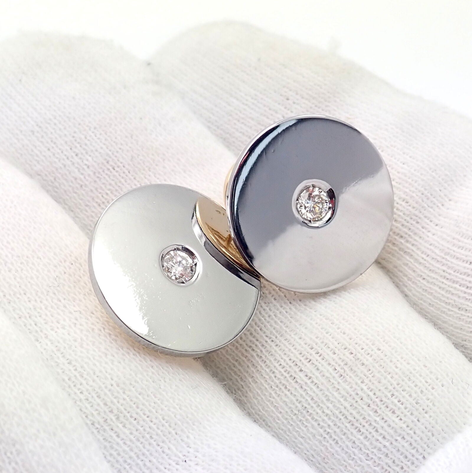 Authentic Bvlgari 18k Yellow & White Gold Diamond Disc Earrings for Women - Luxury Jewelry Gift for Anniversary, Wedding & Special Occasions