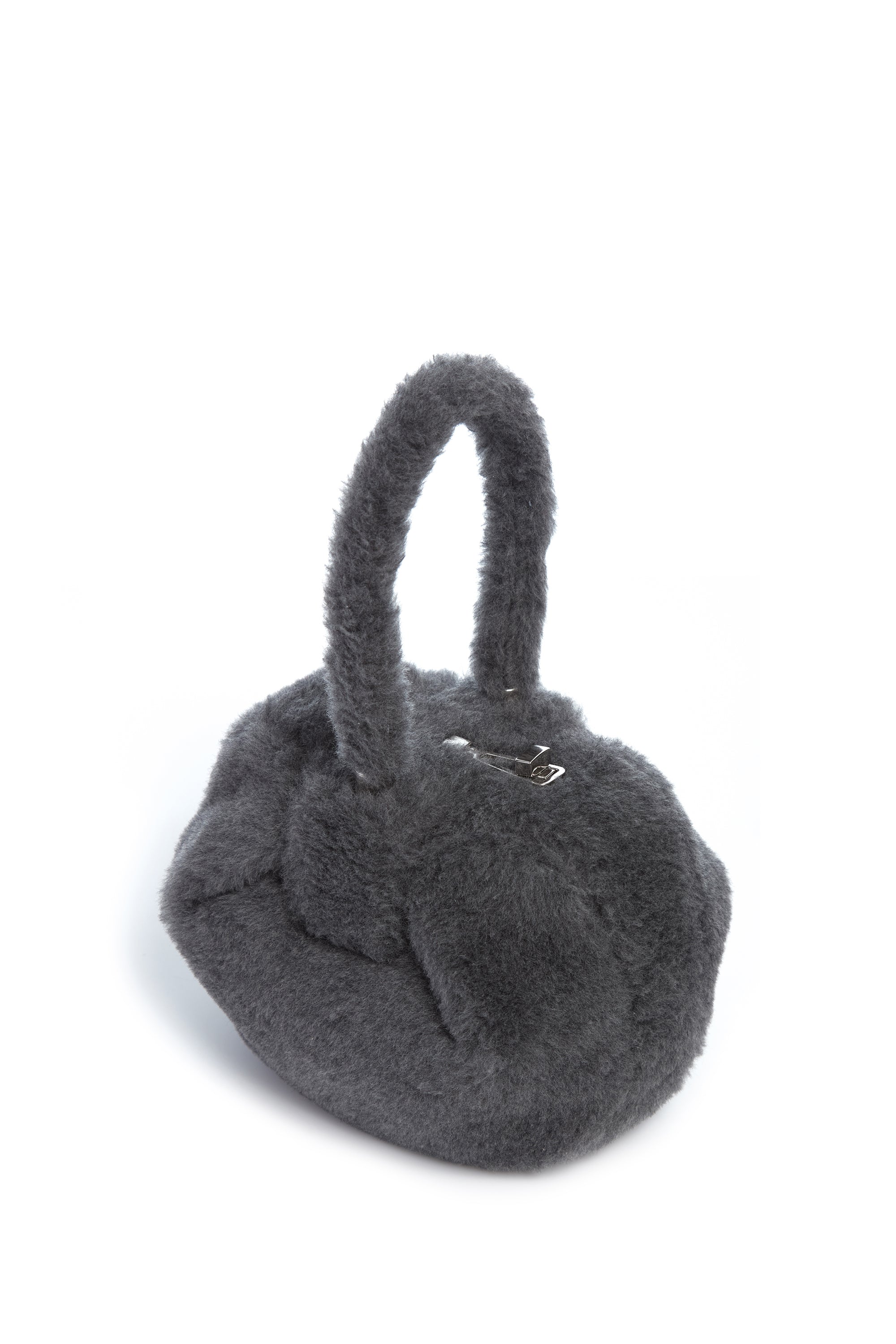 Premium Nina Bag in Dark Grey - Virgin Wool, Silk & Cashmere Blend with Luxurious Fur Trim - Perfect for Work, Travel & Evening Events