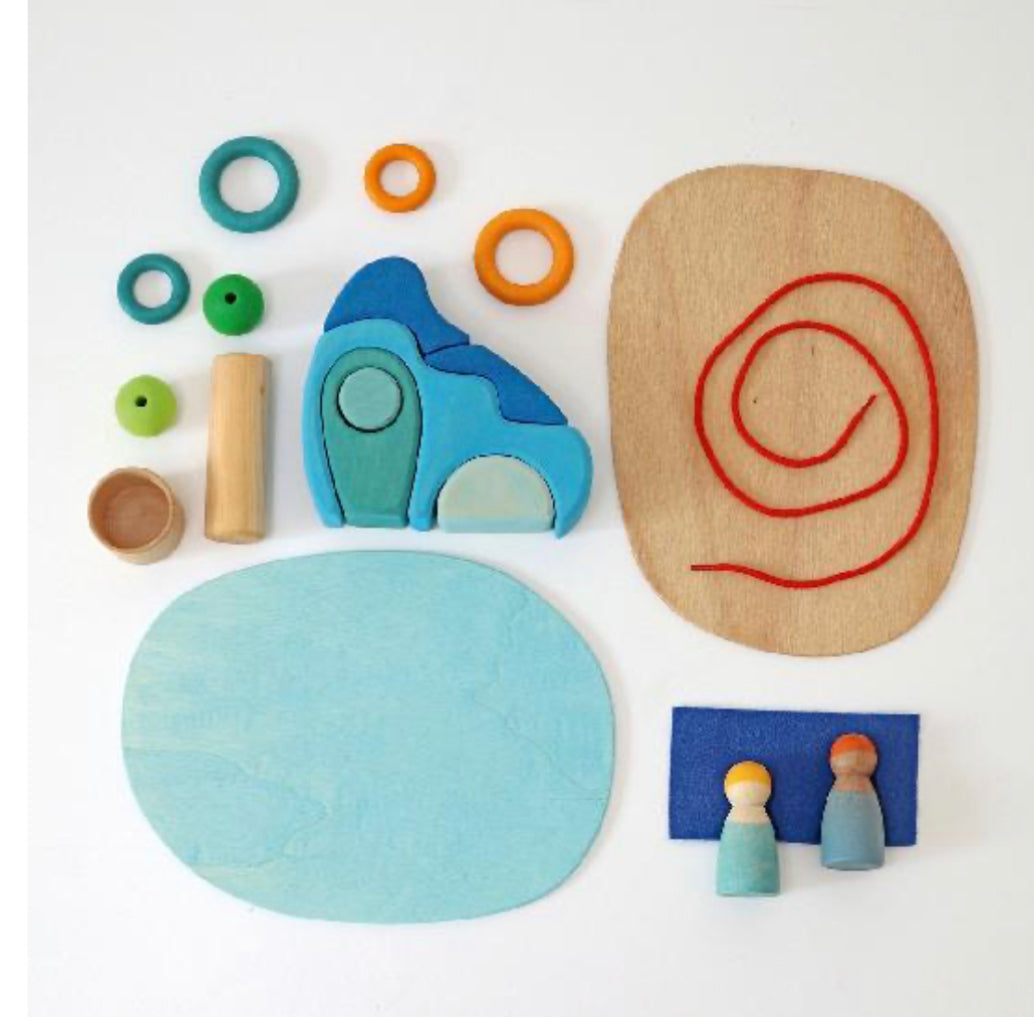 Grimm's Small World Play: By the Water - Wooden Toy Set for Kids, Lakeside & Ocean Themed Pretend Play, Montessori Learning Toys for Toddlers - Perfect for Imaginative Play, Storytelling & Sensory Development