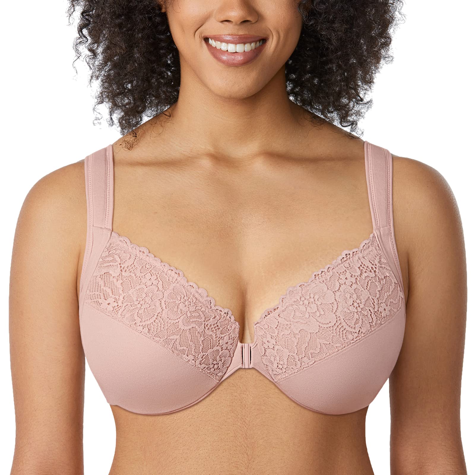 **DELIMIRA Women's Front Closure Bras - Unlined Lace Plus Size Underwire Support - Comfortable & Stylish for Everyday Wear, Work & Special Occasions**