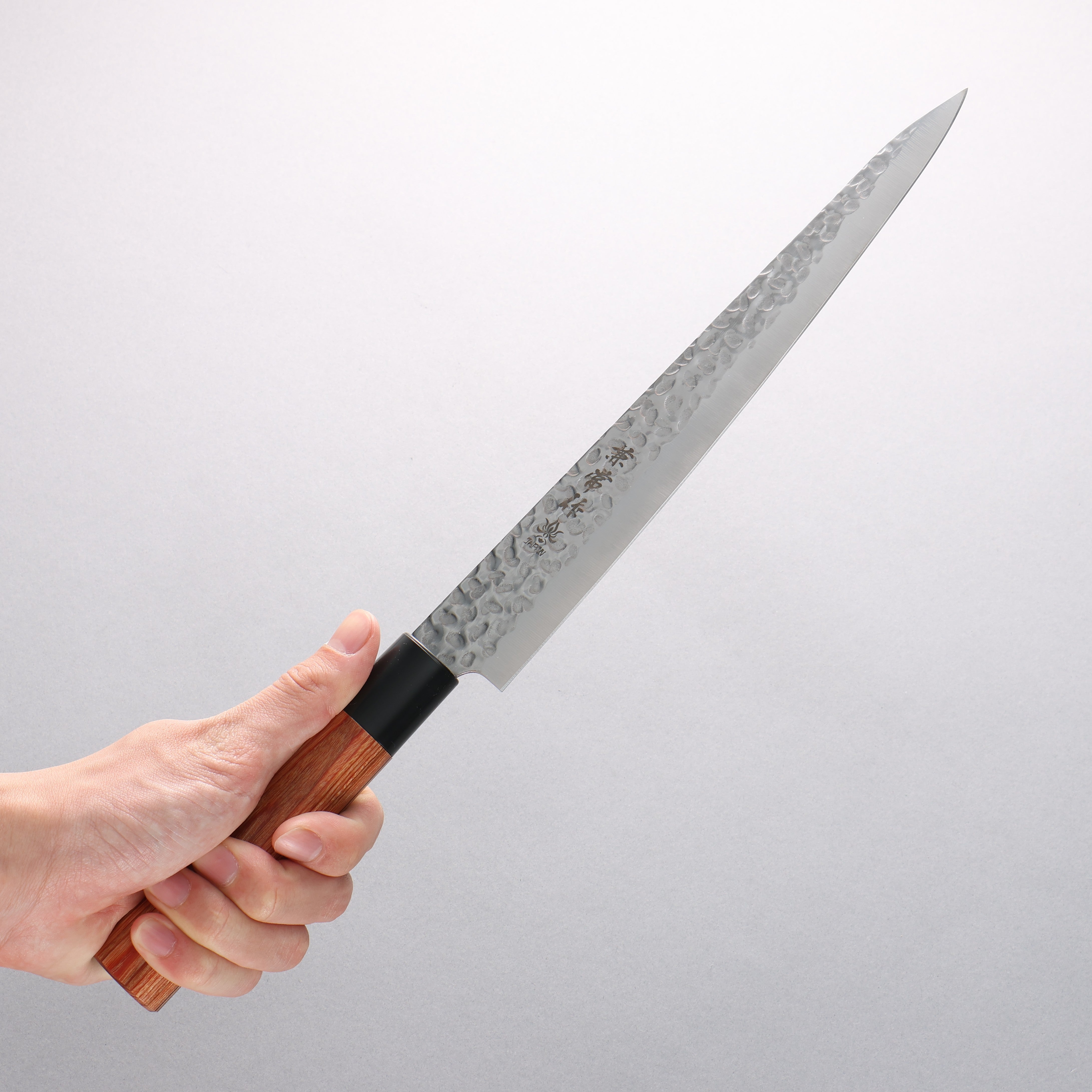 Kanetsune DSR 1K6 Hammered Sujihiki Knife 240mm - Japanese Chef Knife with Red Pakkawood Handle - Perfect for Slicing Meat, Sushi & Precision Cutting