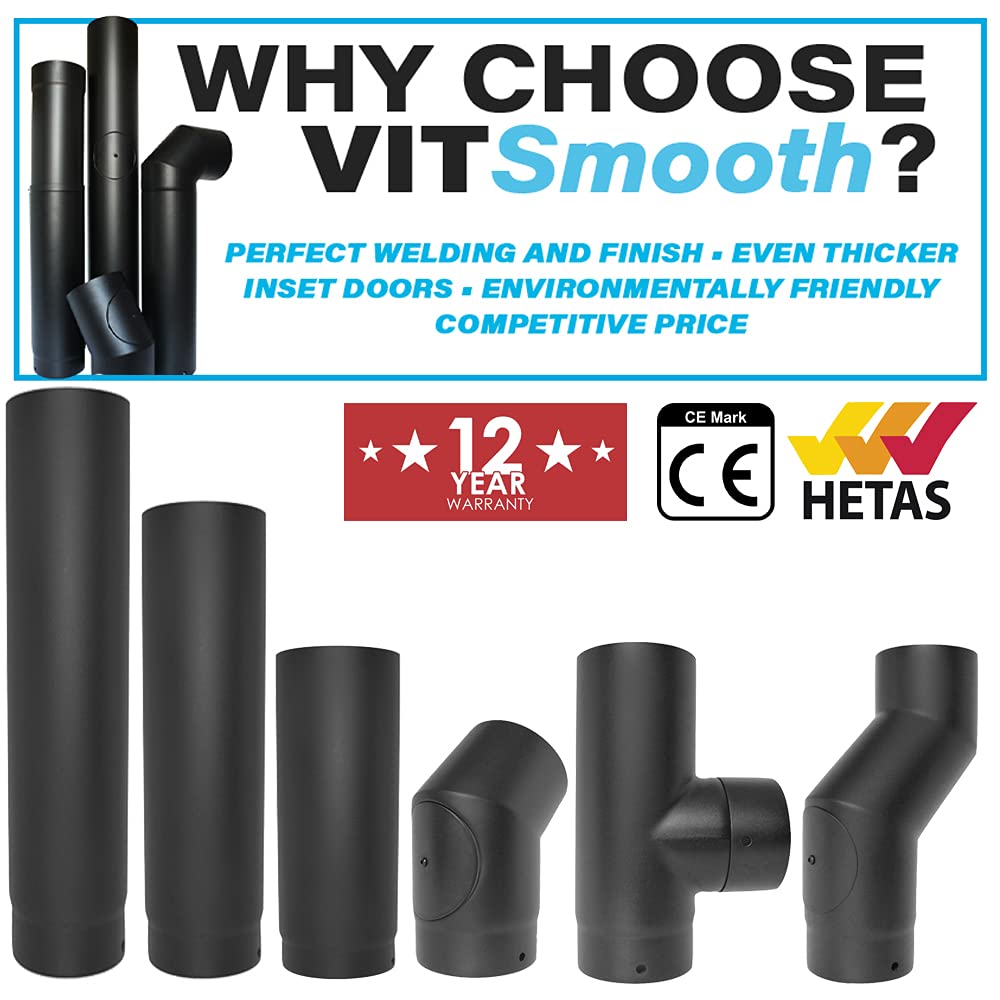 Matt Black Stove Pipe - 150mm (6inch) Vitreous Enamel Flue Pipe 1000mm Length | Award-Winning Quality | 12 Year Warranty | Perfect for Wood Burning Stoves, Fireplaces & Heating Systems