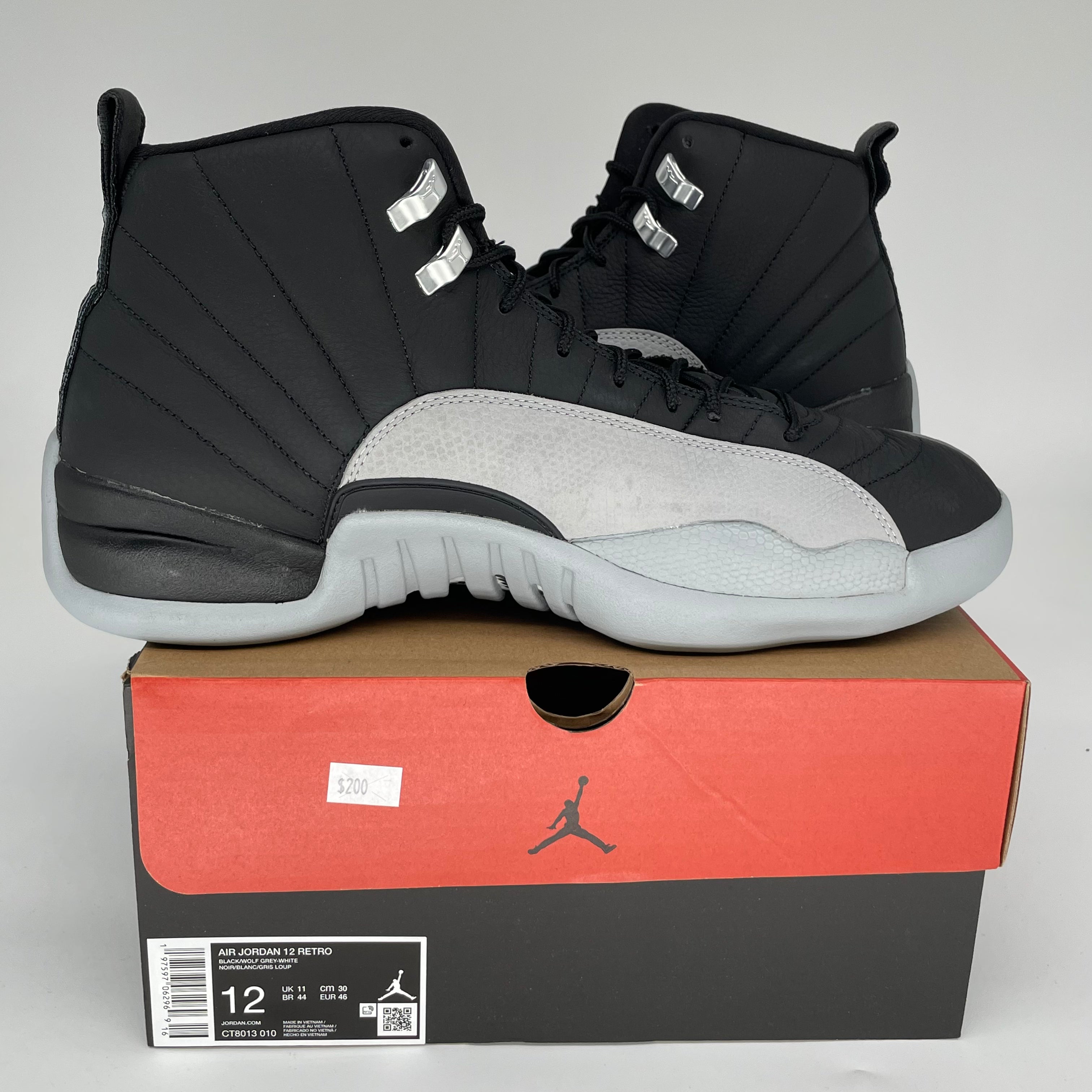 AIR JORDAN 12 BARONS Men's Basketball Shoes Size 12 - Black/White/Gym Red (CT8013-010) | Retro Sneakers for Streetwear & Basketball Games