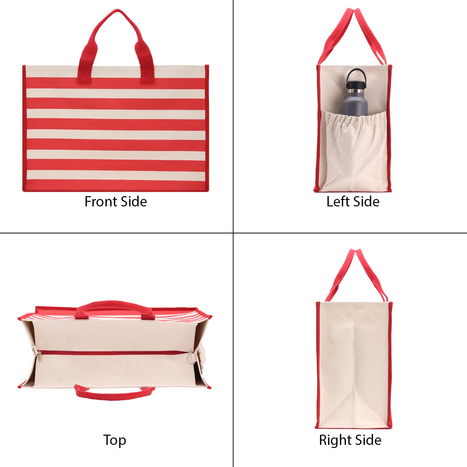 VANESSA ROSELLA XL Beach Tote Bag - Cotton Canvas Zipper Tote for Pool, Travel & Picnic