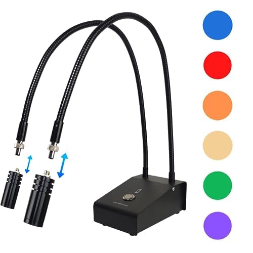6W Dual LED Gooseneck Microscope Light - 6500K Adjustable Illuminator with Spot Light & 64-LED Ring Light for Stereo Digital Camera, Phone Repair, Soldering & Jewelry Making - Perfect for Precision Work & Detailed Inspection