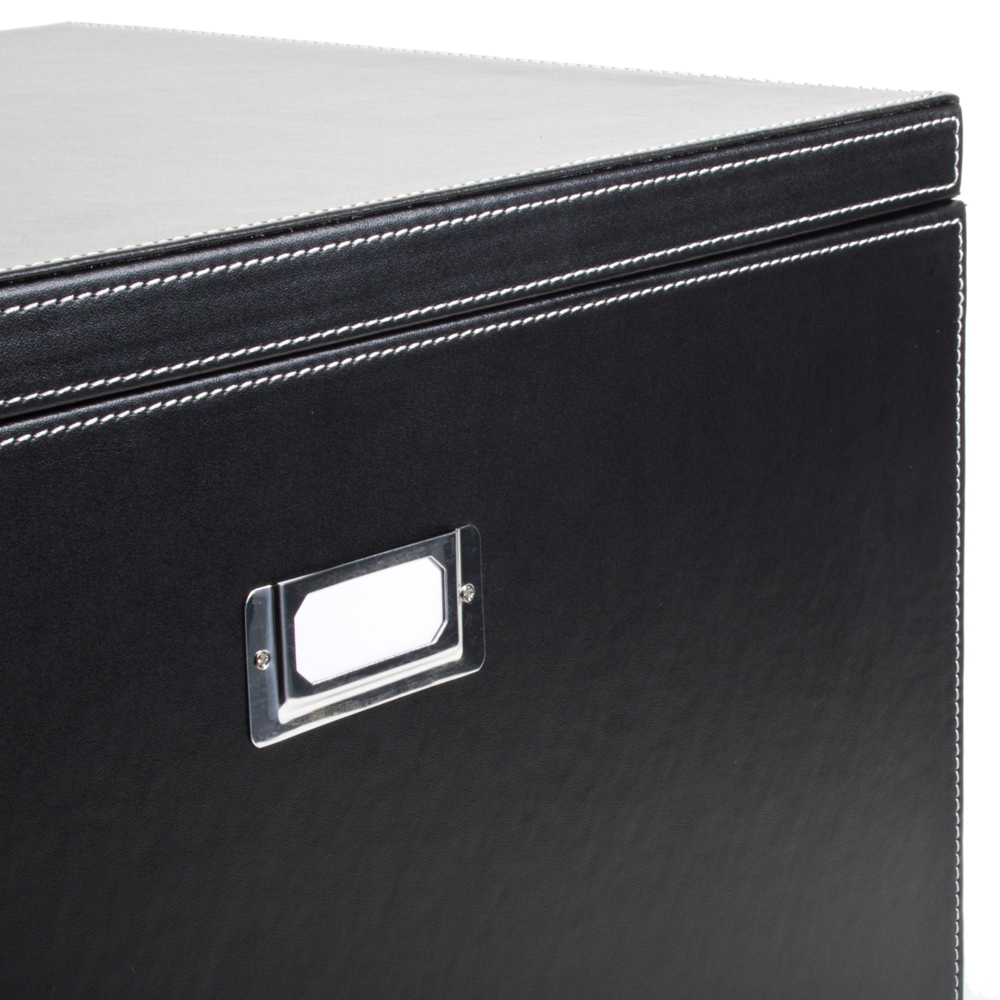 G.U.S. Hanging File Box with Lid - Black Leatherette Letter & Legal Size File Organizer | Portable Desktop Document Storage for Home & Office Organization | Perfect for Bills, Contracts, School Papers and Important Files