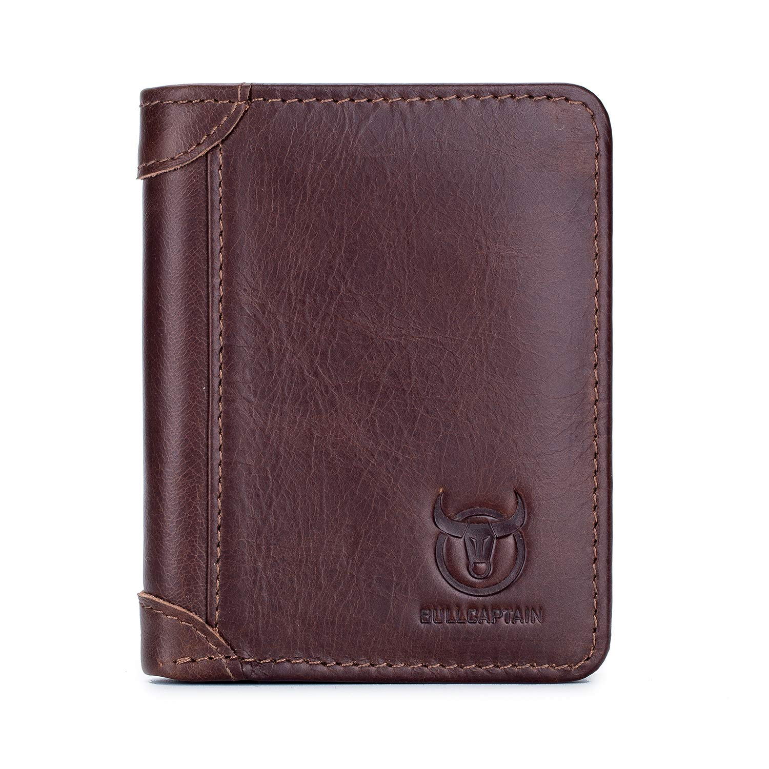 BULLCAPTAIN 2 ID Windows Slim Mens Wallets RFID Blocking Genuine Leather Wallet QB031 (COFFEE) - Perfect for Everyday Use and Travel