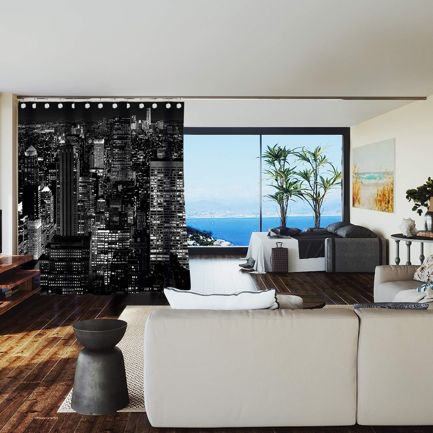 Premium Room Divider Curtain - 9ft Tall x 5ft Wide with Skylights | Soundproof & Privacy Screen for Home, Office & Studio | Decorative Partition for Bedroom, Living Room & Event Spaces