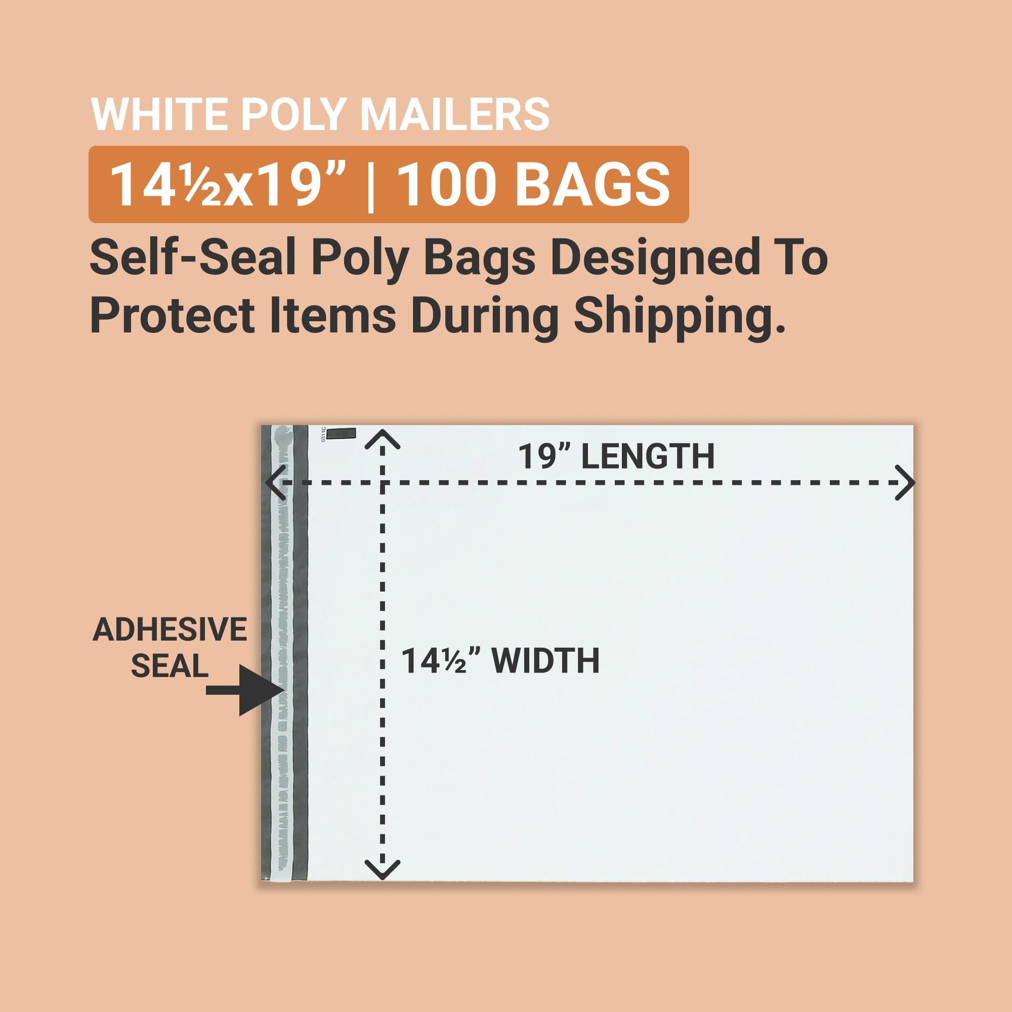 AVIDITI 100-Pack White Self-Sealing Poly Mailer Bags 14.5x19 Inches | Waterproof Shipping Envelopes for Clothes, Ecommerce, Small Business | Perfect for Online Stores, Amazon FBA & USPS Shipping