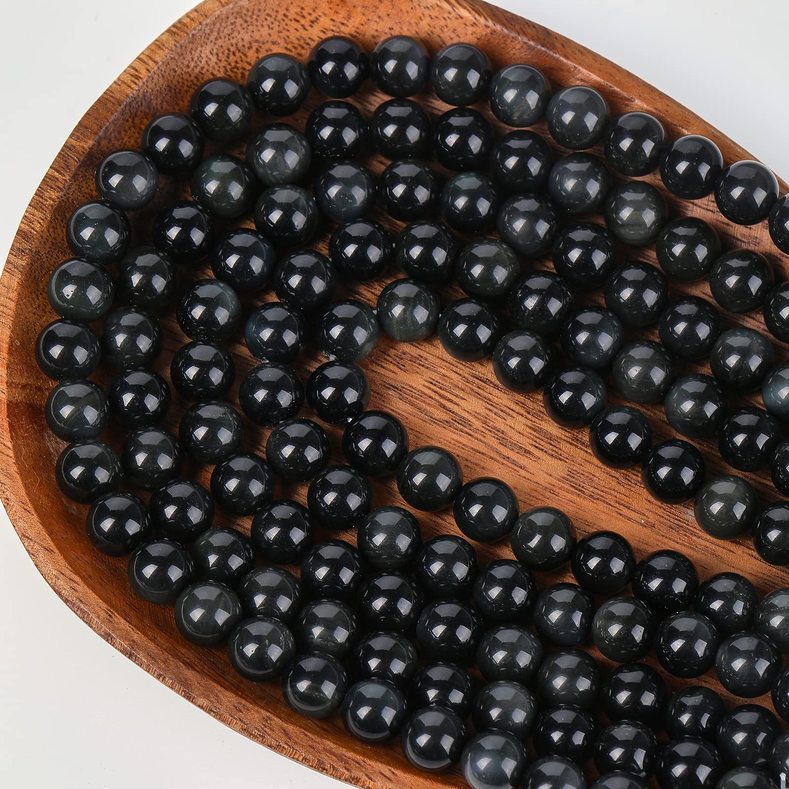 60pcs 6mm Natural Black Obsidian Gemstone Beads - Round Loose Beads for DIY Jewelry Making, Bracelets, Necklaces with Crystal Stretch Cord - Healing Crystal for Meditation & Spiritual Protection
