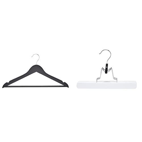 Amazon Basics Wooden Suit & Clothes Hangers - 30 Pack, Black - Premium Quality for Wardrobe Organization & Closet Storage    Amazon Basics Wooden Pants Hangers - 10 Pack, White - Durable & Space-Saving for Trousers, Skirts & Uniforms in Closet Organization