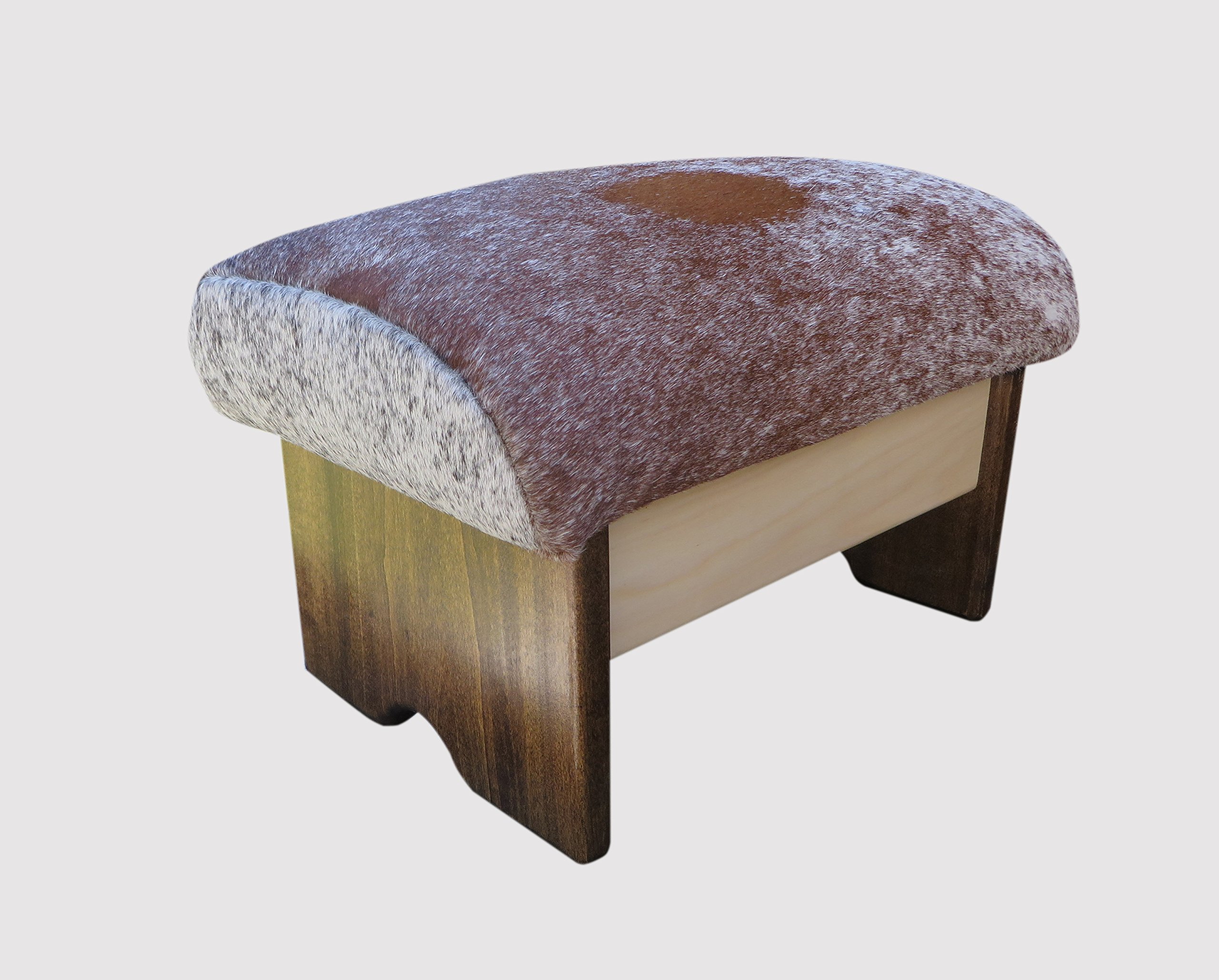 Premium Padded Foot Stool with Short Hair Cowhide Upholstery - Handcrafted in USA - 9