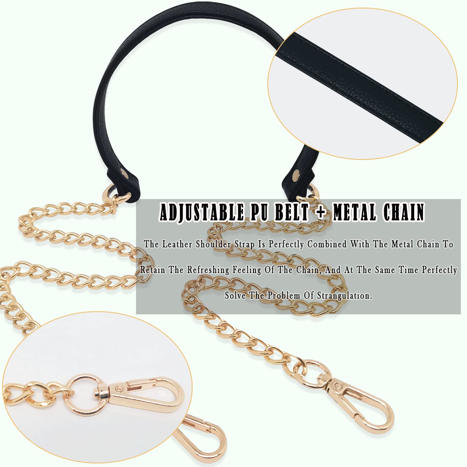 Replacement Bag Chain - Leather & Metal Purse Handle Strap for DIY Shoulder & Crossbody Bags (1pc, Black) | Perfect for Handbag Repair, Fashion Accessory Upgrade & Custom Purse Design