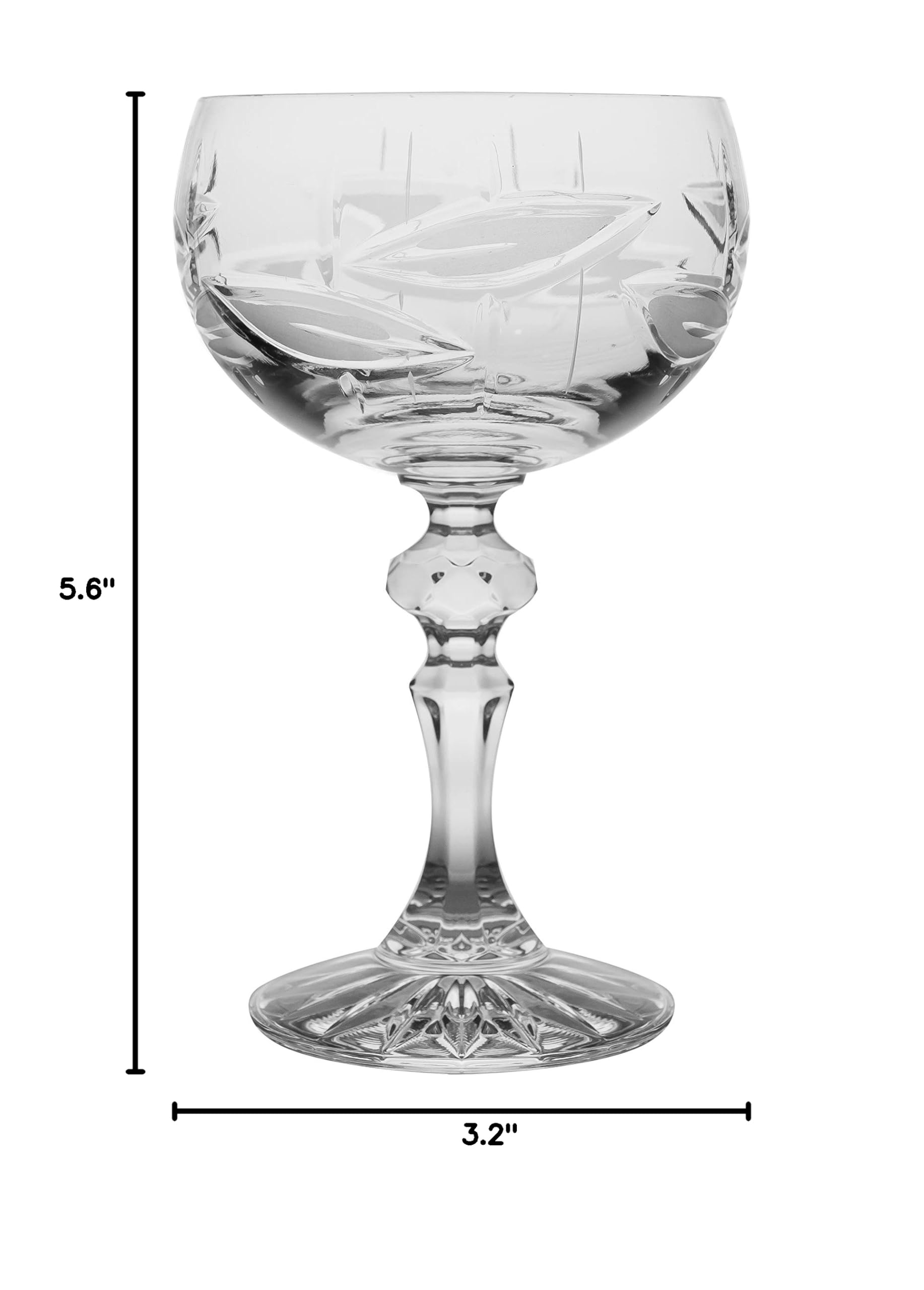 Premium Barski Champagne Glass Set - 6 Elegant Flute, Saucer & Belle Coupe Crystal Glasses (6.5oz Each) - Hand-Cut Frosted Leaf Design - European Made - Perfect for Weddings, Parties & Romantic Dinners