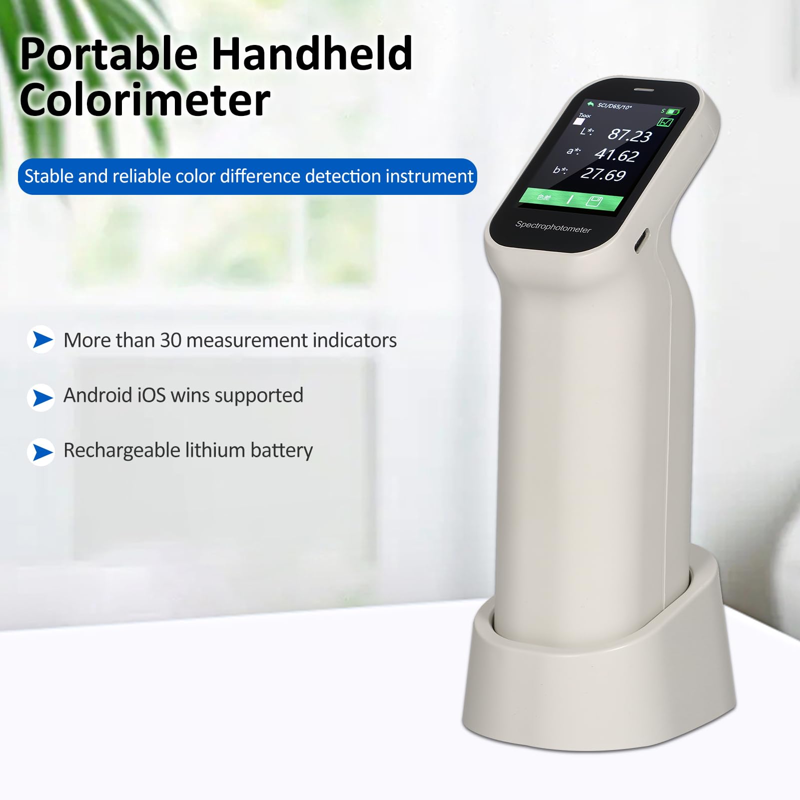 Portable Rechargeable Handheld Colorimeter Spectrophotometer - 6mm Test Aperture, Auto Calibration, IPS Touchscreen, 3000mAh Battery | Perfect for Paint Matching, Textile Quality Control, and Industrial Color Measurement