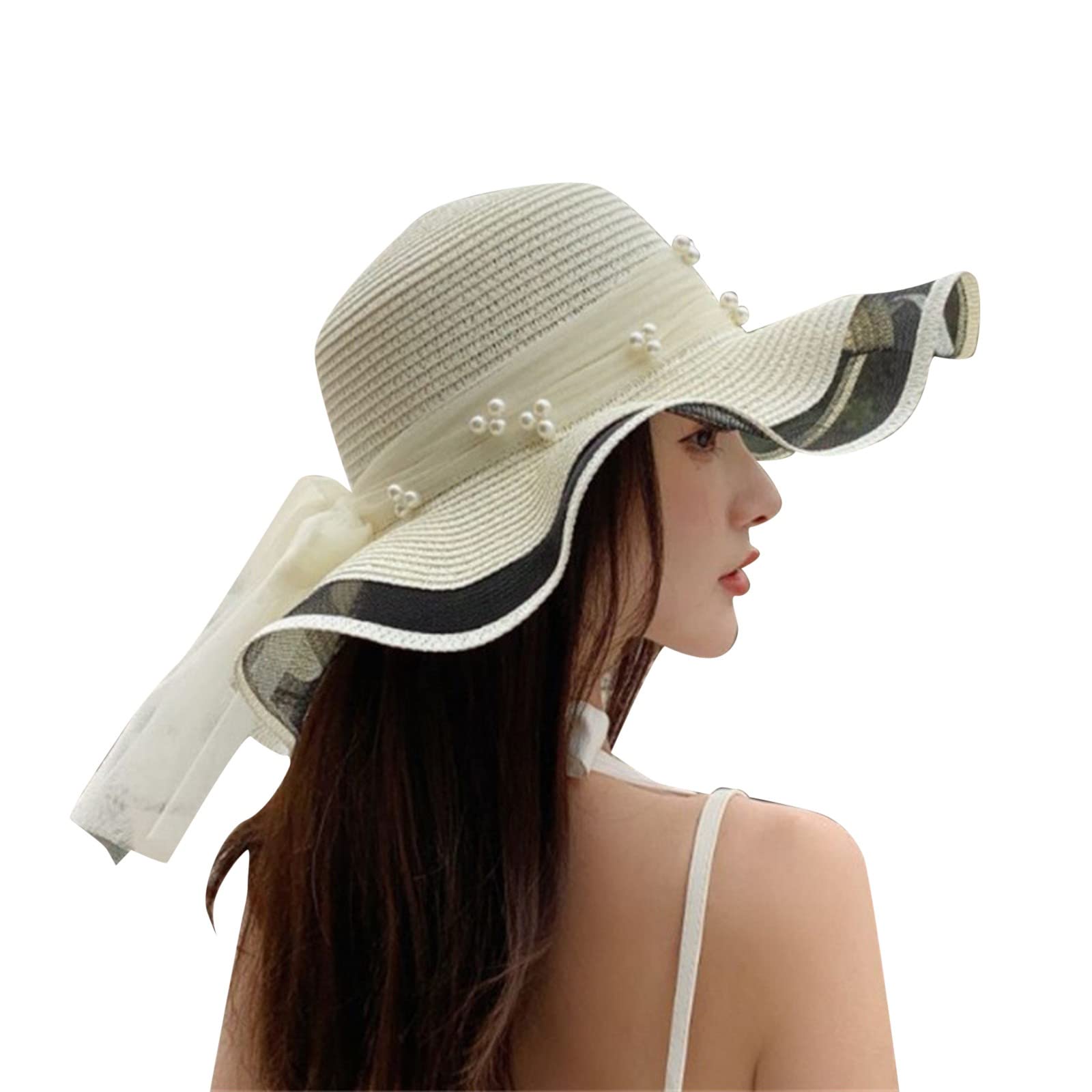 Women's Foldable UV Protection Sun Visor Hat with Big Tie - Wide Brim Travel Beach Hat for Summer, Outdoor, Golf & Gardening