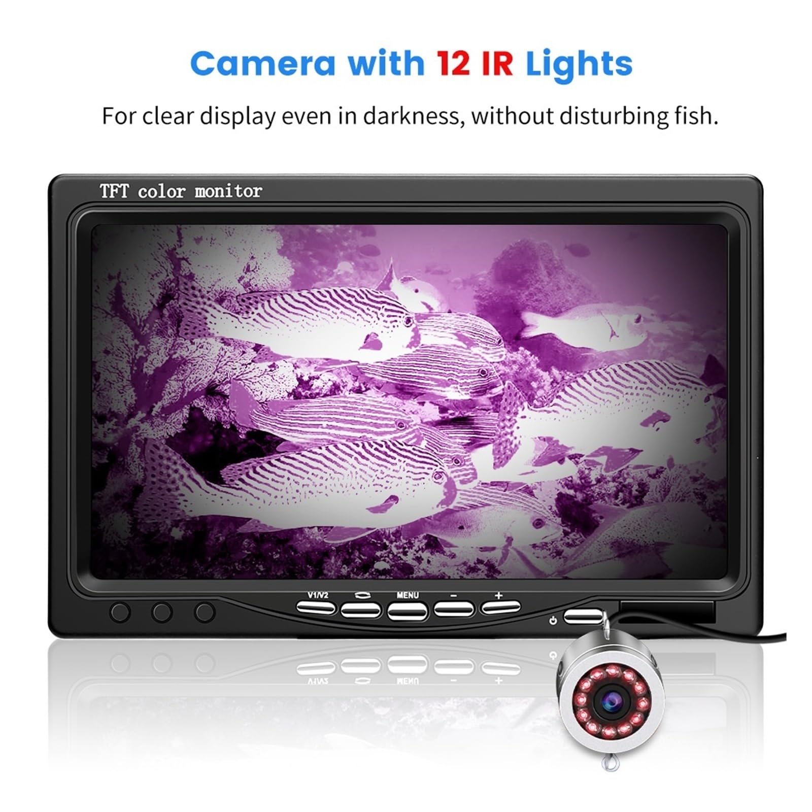 **Upgraded 720P Underwater Fishing Camera with 12 IR Lights & 7