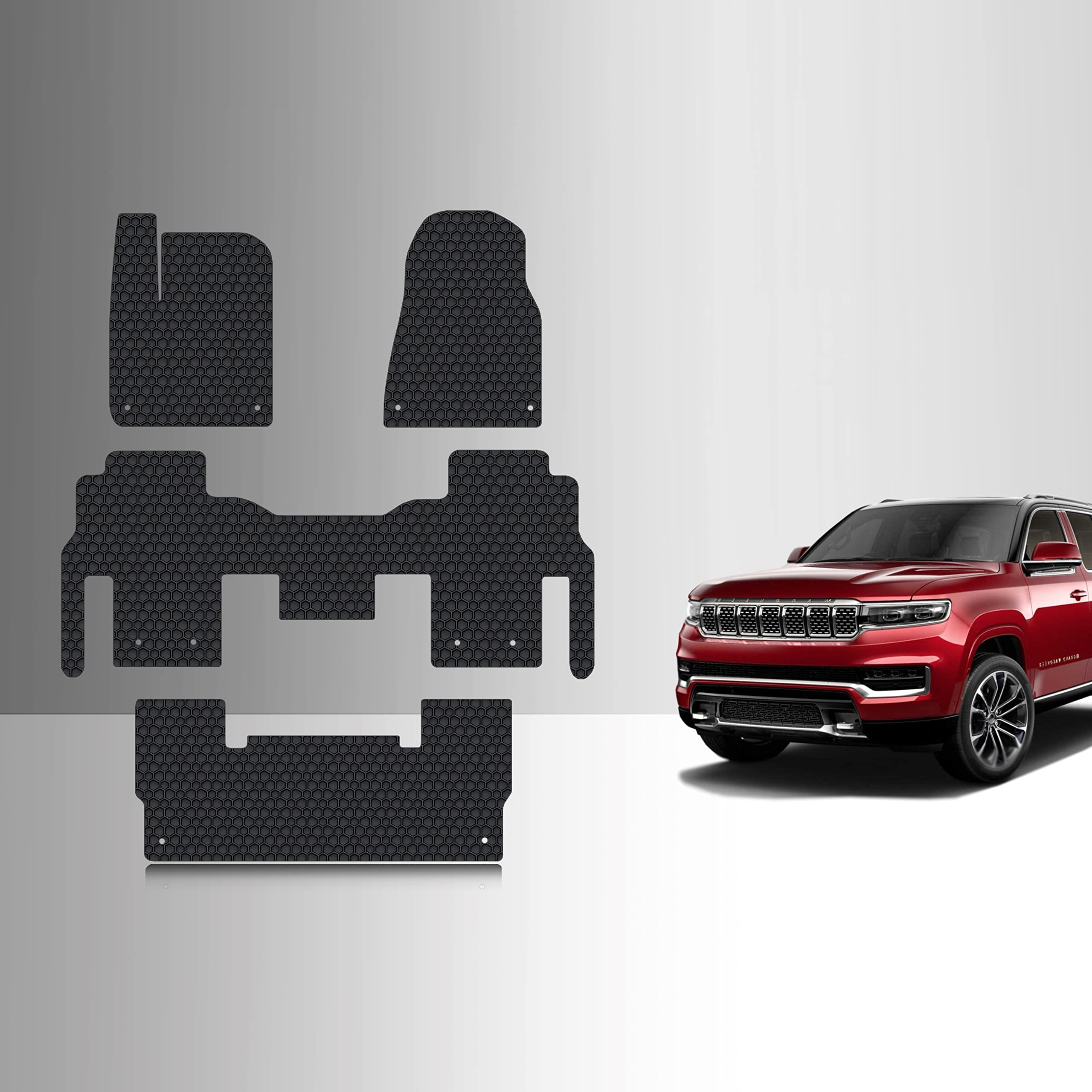 ToughPro All-Weather Heavy Duty Black Rubber Floor Mats - 1st, 2nd & 3rd Row Custom Fit for Jeep Grand Wagoneer 7-Seater (2022-2025 Models) - Perfect for Off-Roading, Family Trips & All-Season Protection