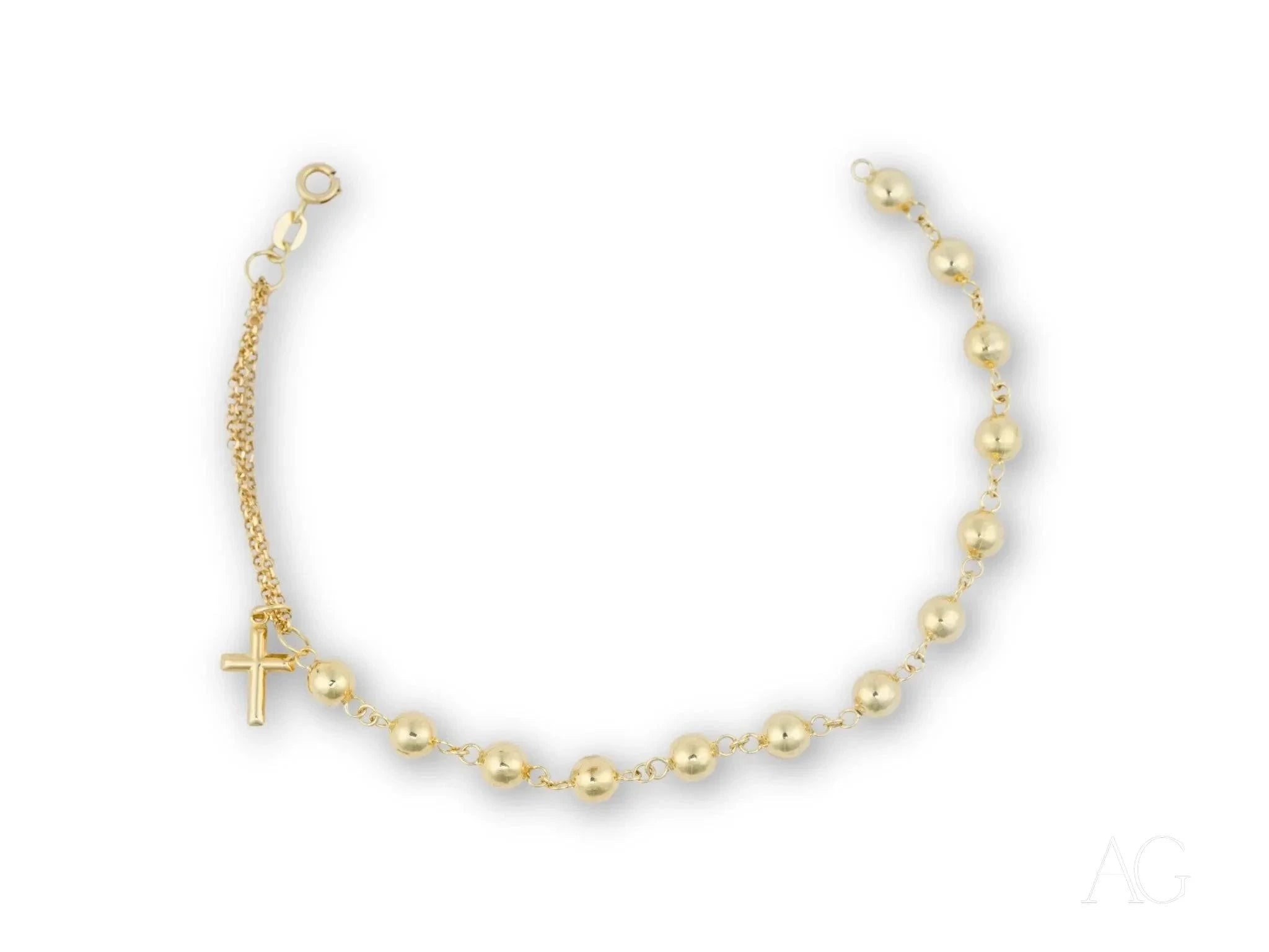 Elegant 18k Gold Women's Bracelet with Cross Charm and Polished Beads - Perfect for Gifts, Weddings & Everyday Luxury Jewelry