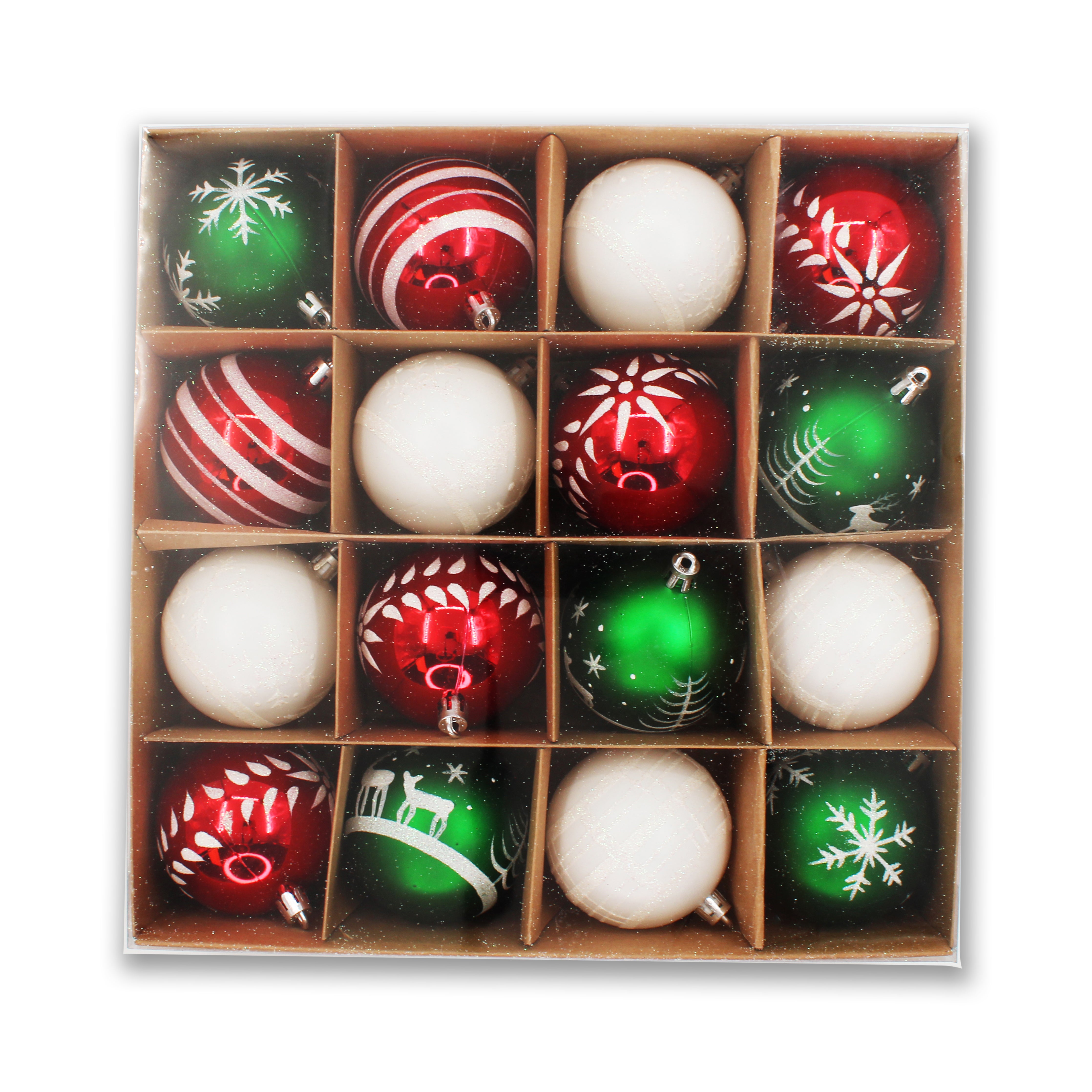 16 Pack Red, White & Green Christmas Ball Ornaments - Shatterproof Holiday Tree Decorations for Xmas, Party & Home Decor