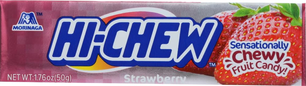 Morinaga Hi-Chew Strawberry Candy 1.76 Oz (50g) - Japanese Soft Chewy Fruit Flavored Candy - Perfect for Snacking, Office Treats & Party Favors