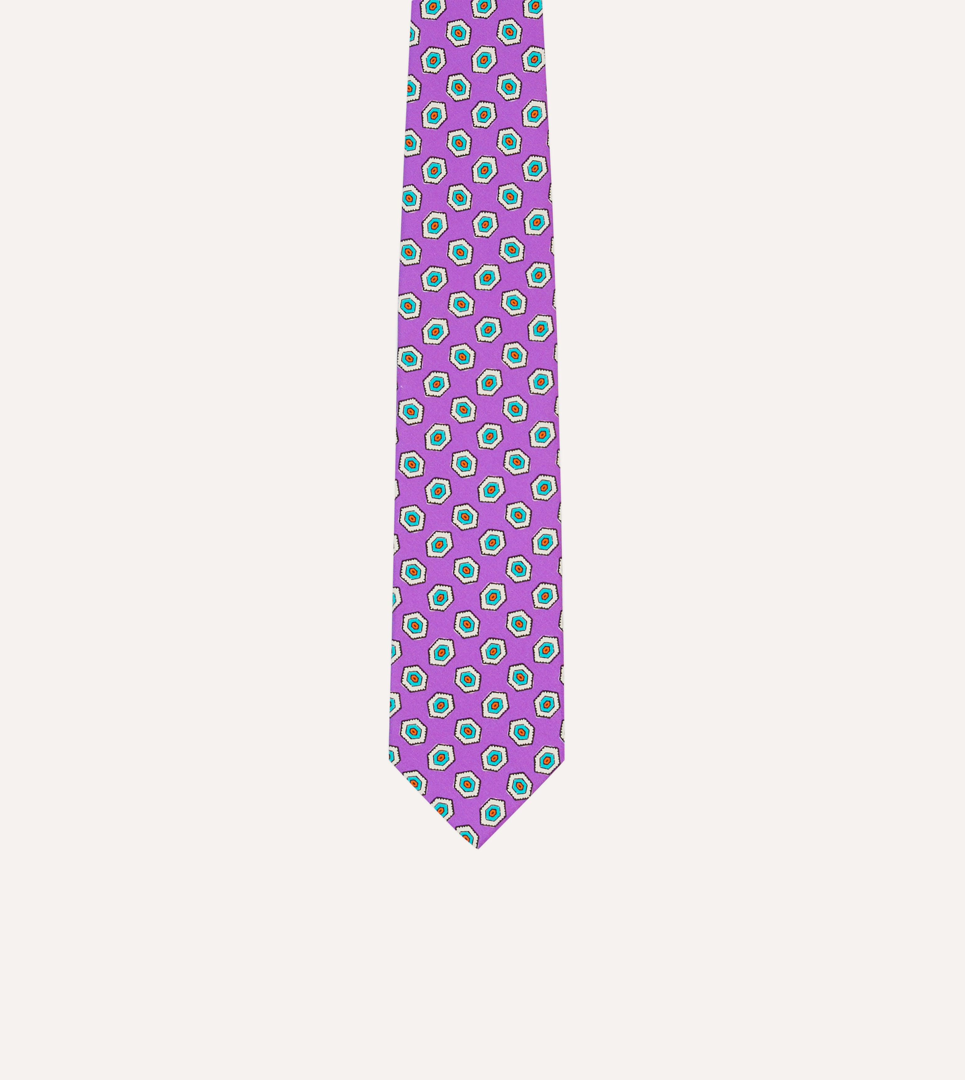 Lilac Hexagon Tile Print Silk Self-Tipped Tie for Men - Elegant Floral Pattern Necktie for Weddings, Parties & Formal Events