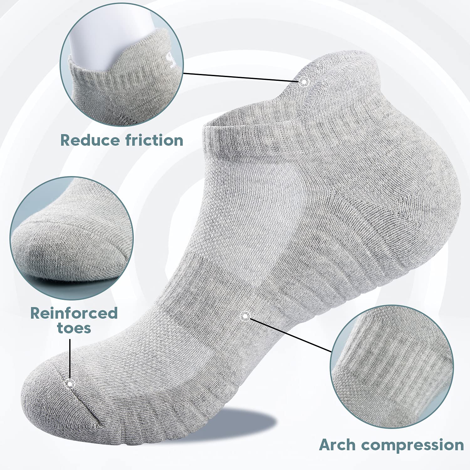 TANSTC Men's Athletic Socks - 6 Pairs Anti-Blister Cushioned Running Socks, Breathable Cotton Sports Socks for Jogging, Gym & Daily Wear