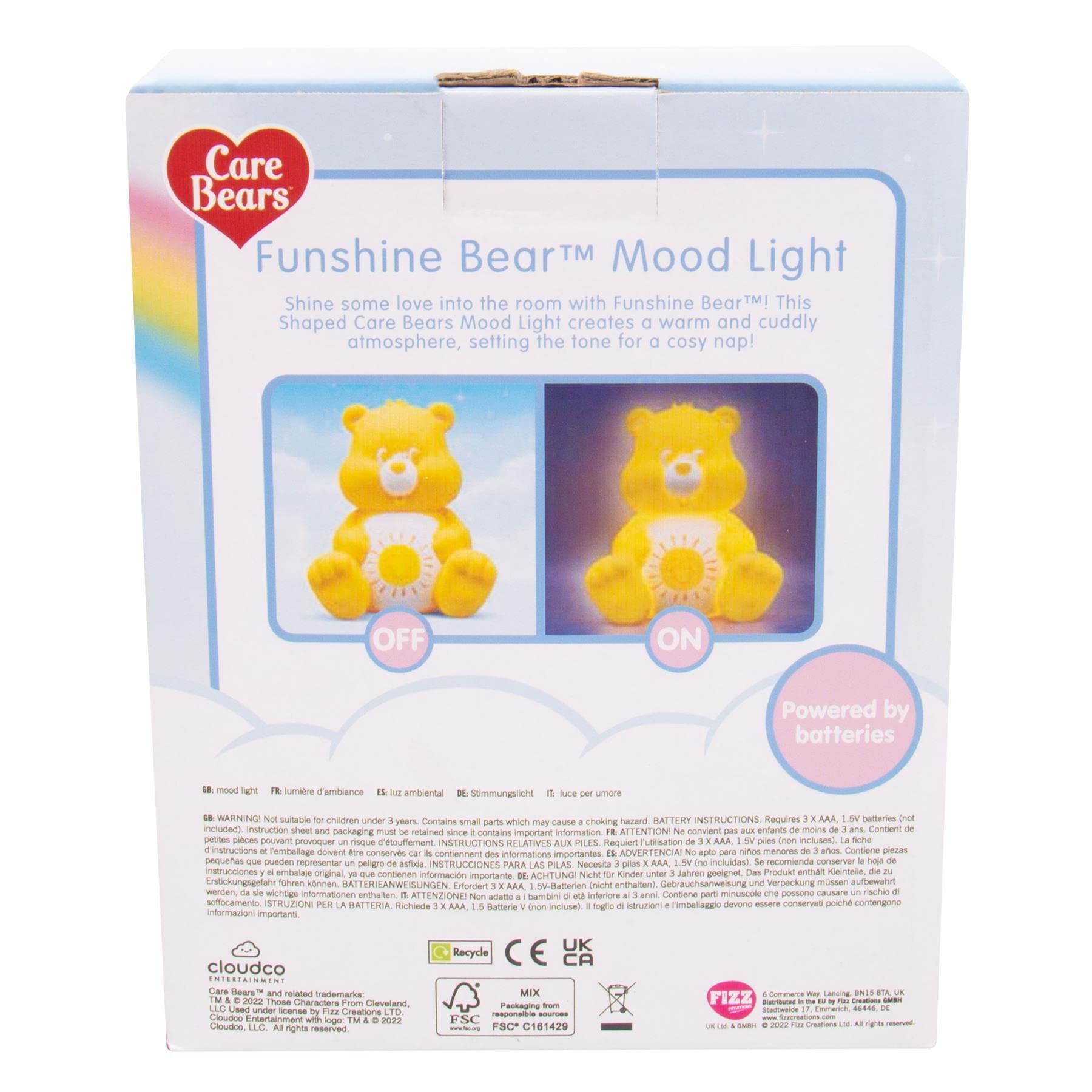 Fizz Creations Funshine Bear™ Mood Light - Soft Glow Night Light with Iconic Care Bears Belly Badge | Officially Licensed Care Bears Night Light for Kids Bedroom, Nursery & Relaxation