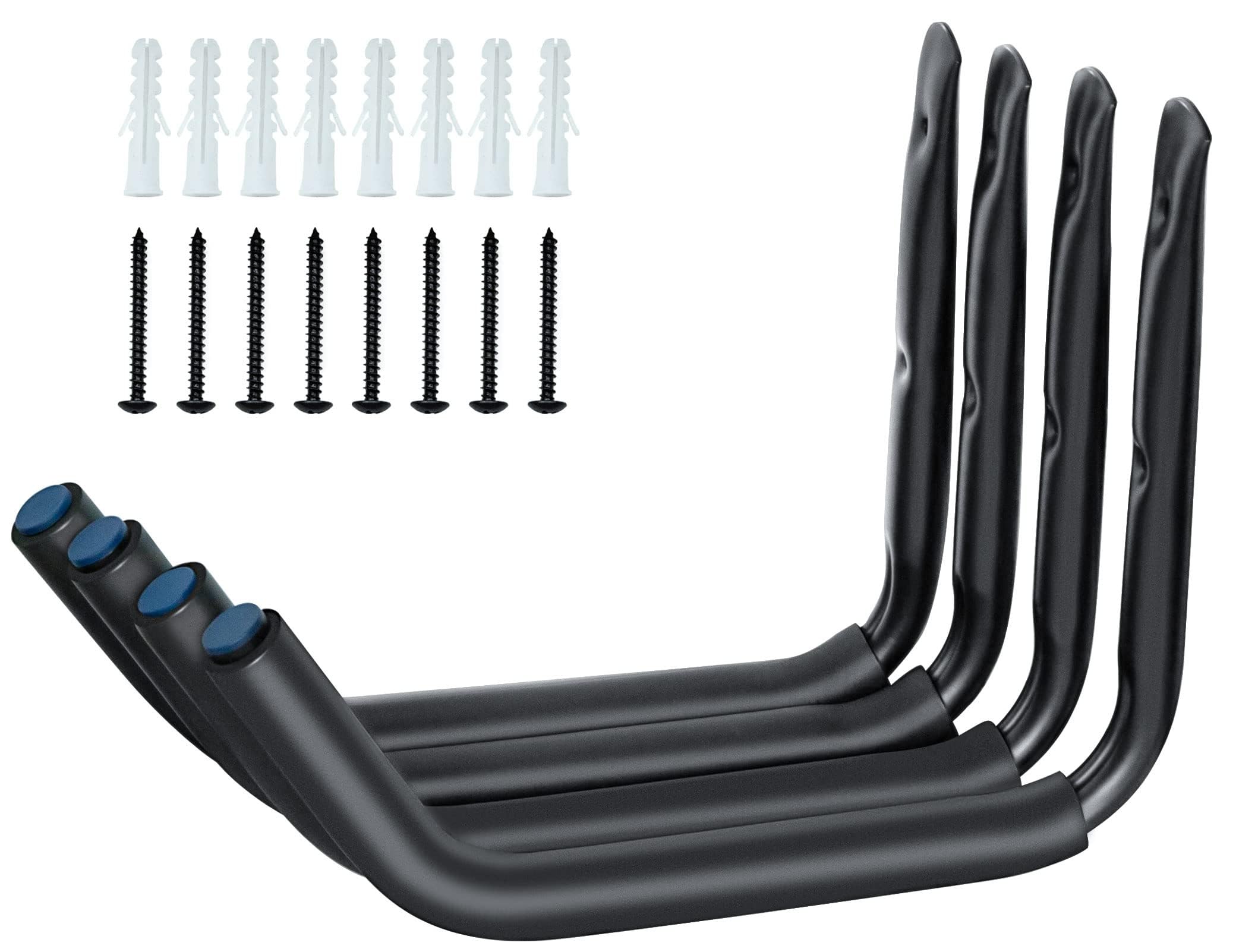 WMK Kayak Storage Racks - 4 Pack Wall Mounted Canoe & Kayak Hooks for Garage, Shed or Outdoor Organization - Heavy Duty Hangers for Surfboards, Paddle Boards, Snowboards, Ladders & Bikes - Perfect for Water Sports Equipment Storage & Garage Organization