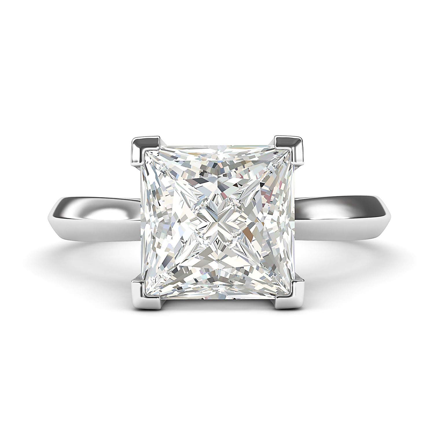 14K White Gold Square 8mm Simulated Princess Cut Diamond Engagement Ring - Knife Edge Promise Bridal Ring for Women | Perfect for Proposals, Anniversaries & Wedding Bands