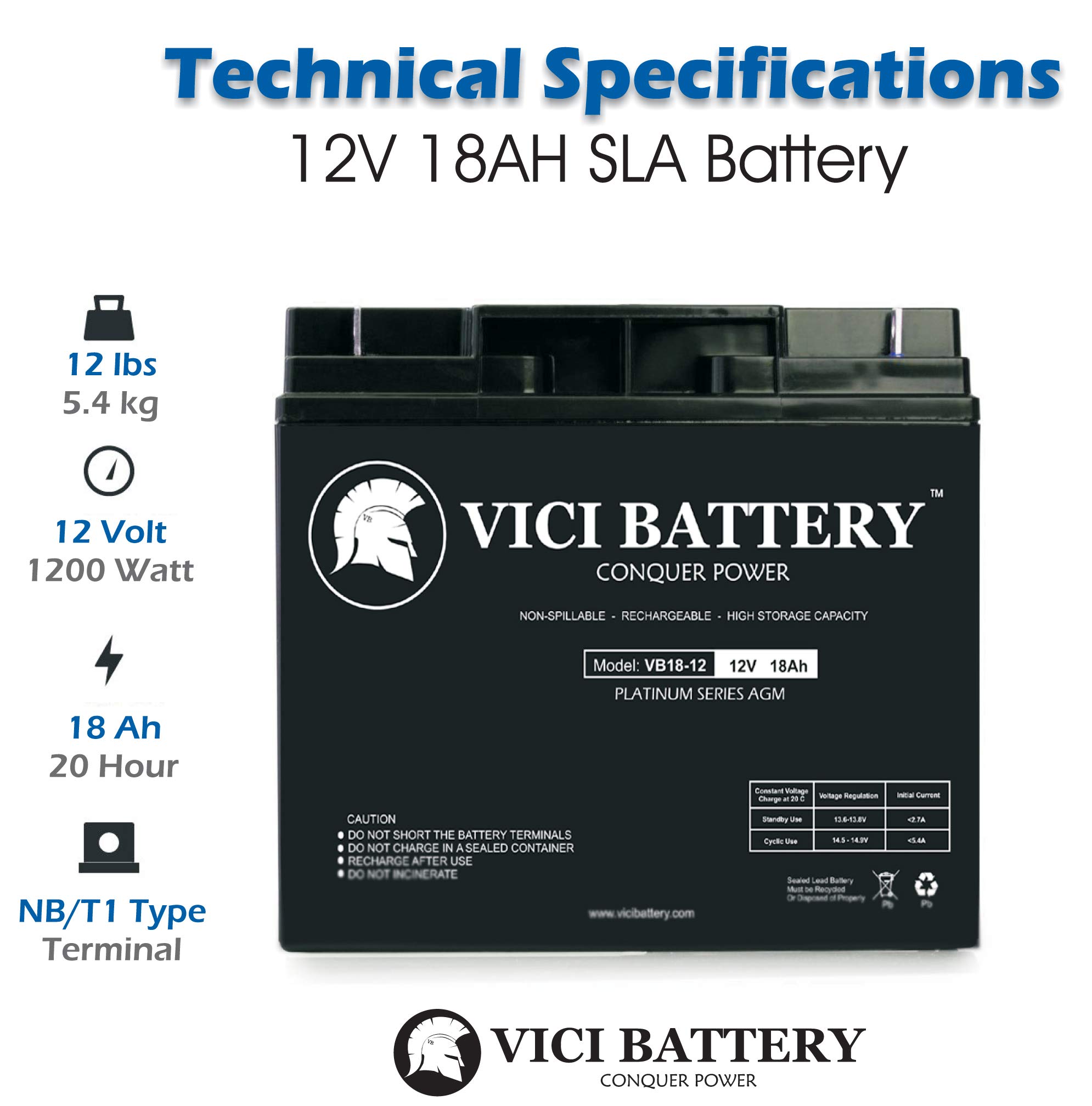 VICI VB18-12 12V 18AH Replacement Battery for Friendly Robotics Robomower STC80850 - 2 Pack Lawn Mower Batteries - Perfect for Outdoor Lawn Care & Automated Mowing Systems