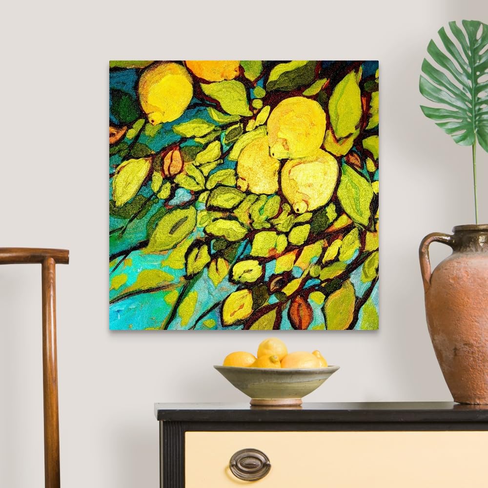 Jennifer Lommers Lemon Tree Canvas Wall Art Print - 24x24 Inch Nature-Inspired Home Decor for Kitchen, Dining Room & Living Room | Vibrant Botanical Painting for Farmhouse & Modern Interiors