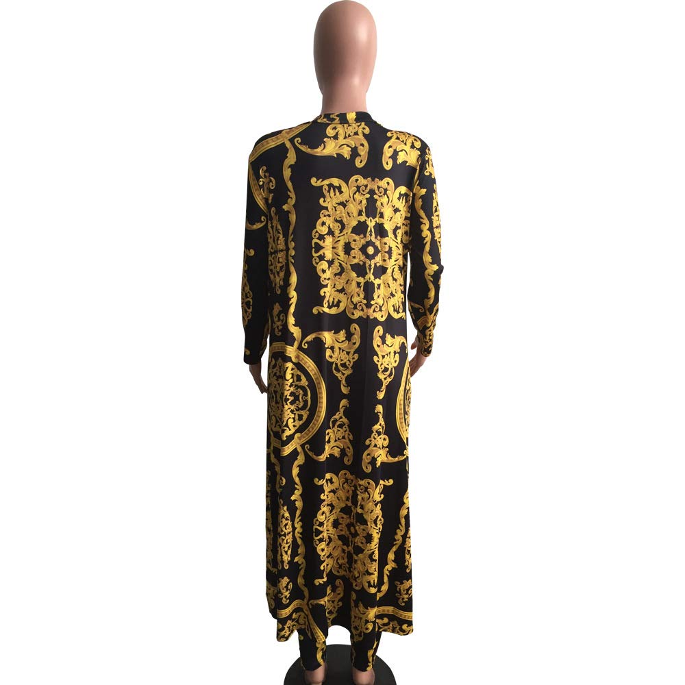 Women's Stylish Printed Long Cardigan 2-Piece Outfit Set with Long Sleeve Coat & Trousers | Elegant Fall/Winter Fashion for Work, Office & Casual Outings