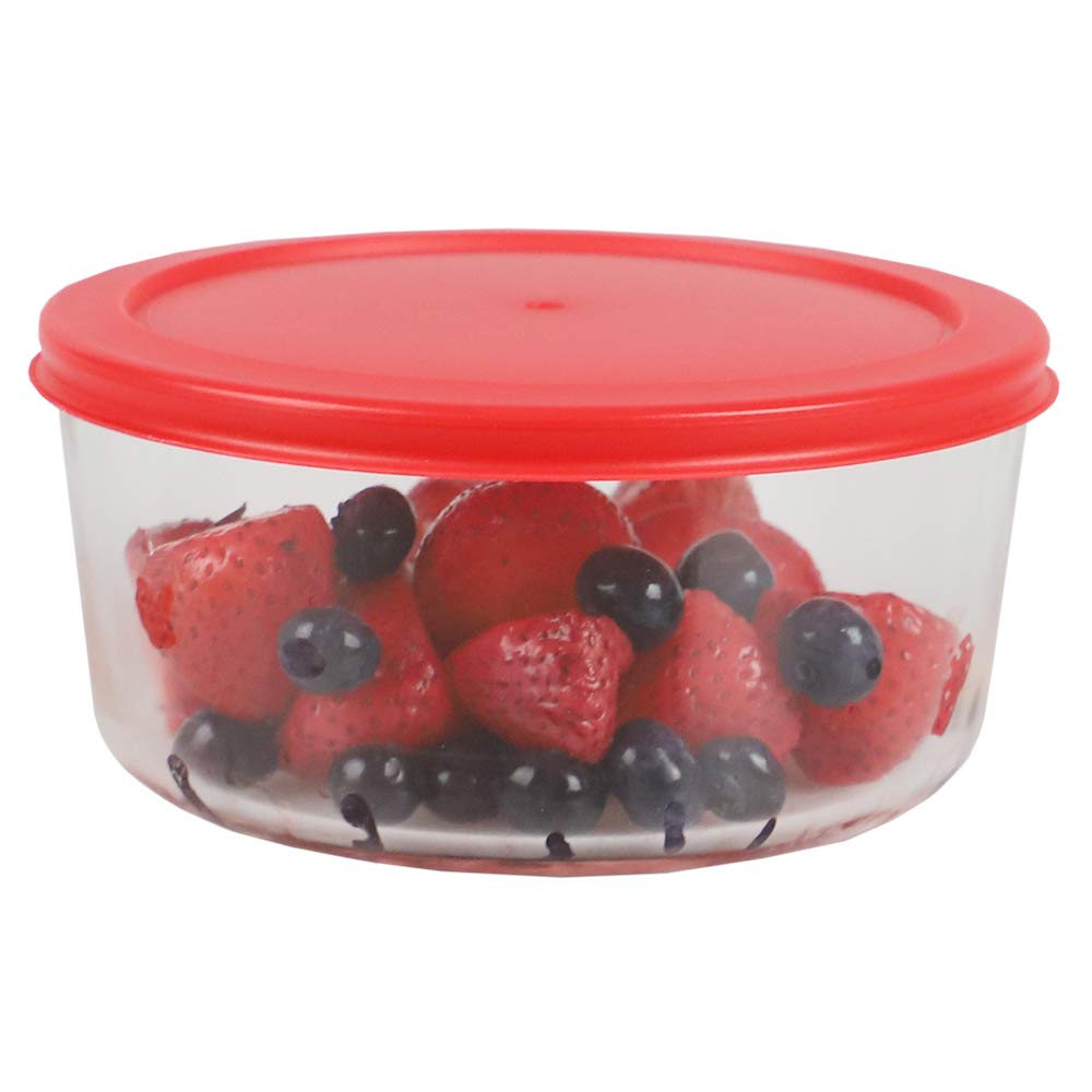 Borosilicate Glass Food Storage Container with Airtight Red Lid - 32 oz Round Kitchen Organizer for Meal Prep, Leftovers & Pantry Storage - BPA-Free, Microwave & Dishwasher Safe