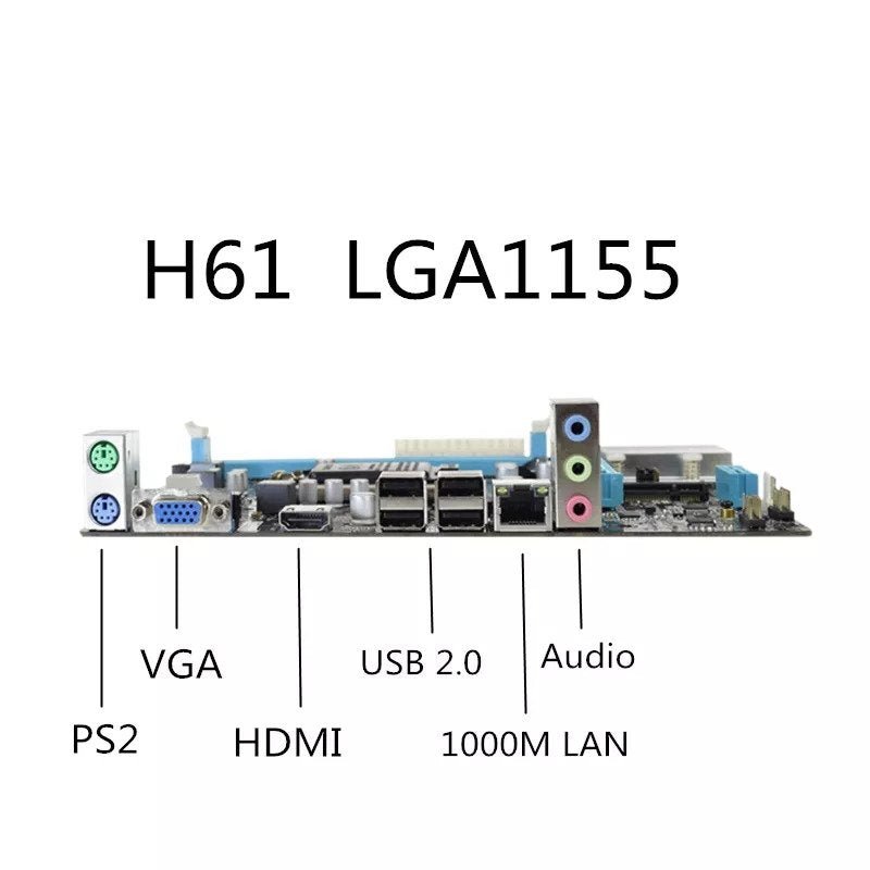 H61 LGA 1155 Motherboard - Supports 2nd & 3rd Gen Intel Core i3/i5/i7, Pentium & Celeron Processors - DDR3 RAM, HDMI & VGA Ports - Perfect for PC Builds, Gaming & Office Workstations