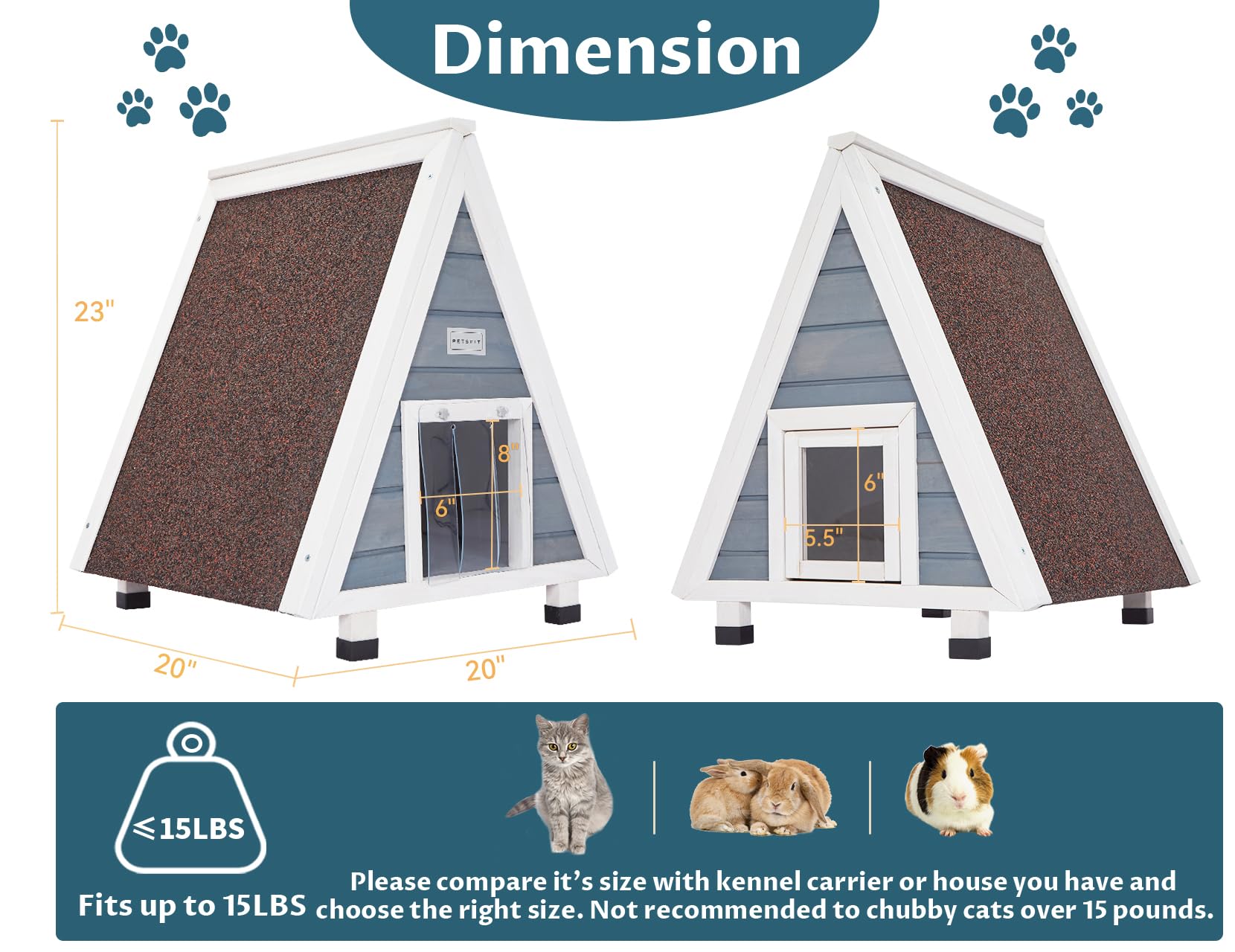 Weatherproof Petsfit Cat House for Indoor & Outdoor Cats - Insulated Feral Cat Shelter with Escape Door for Backyard, Garden & Patio Use