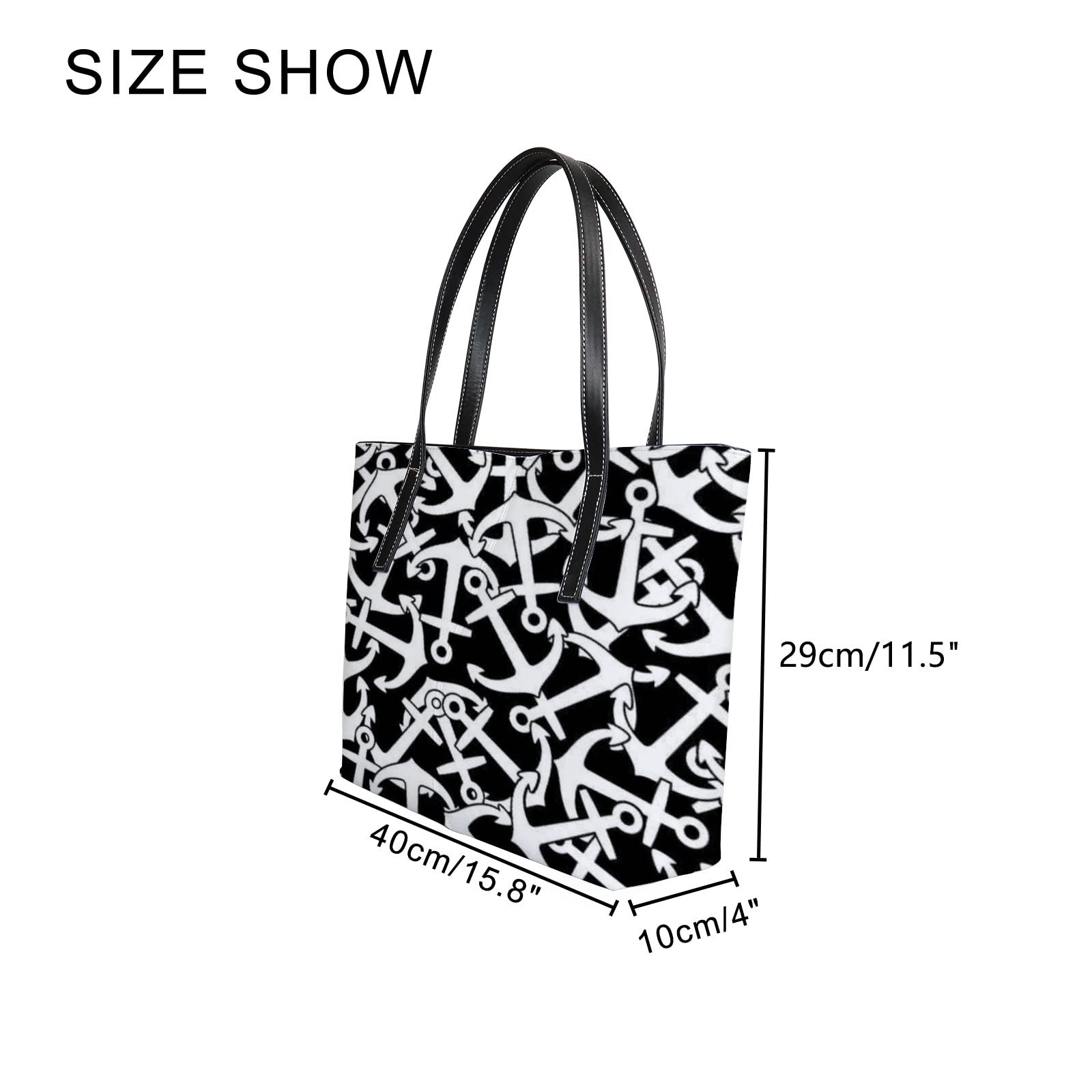 Stylish Black and White Nautical Anchor Tote Bag for Women - Leather Crossbody Handbag with Zipper - Perfect for Work, Travel & Everyday Use