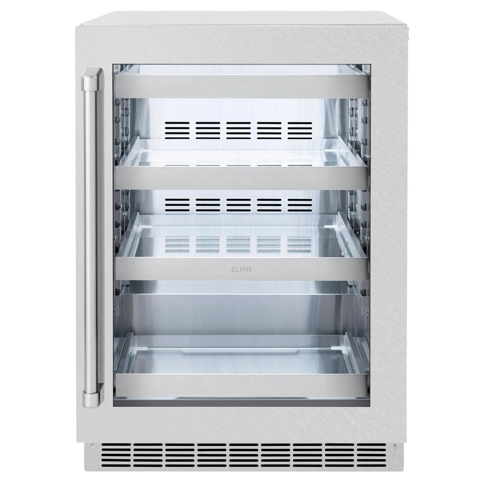 ZLINE 24 Inch Stainless Steel Beverage Refrigerator with Glass Door - Compact Drink Cooler for Home, Office, or Bar Use - Perfect for Soda, Beer, and Wine Storage