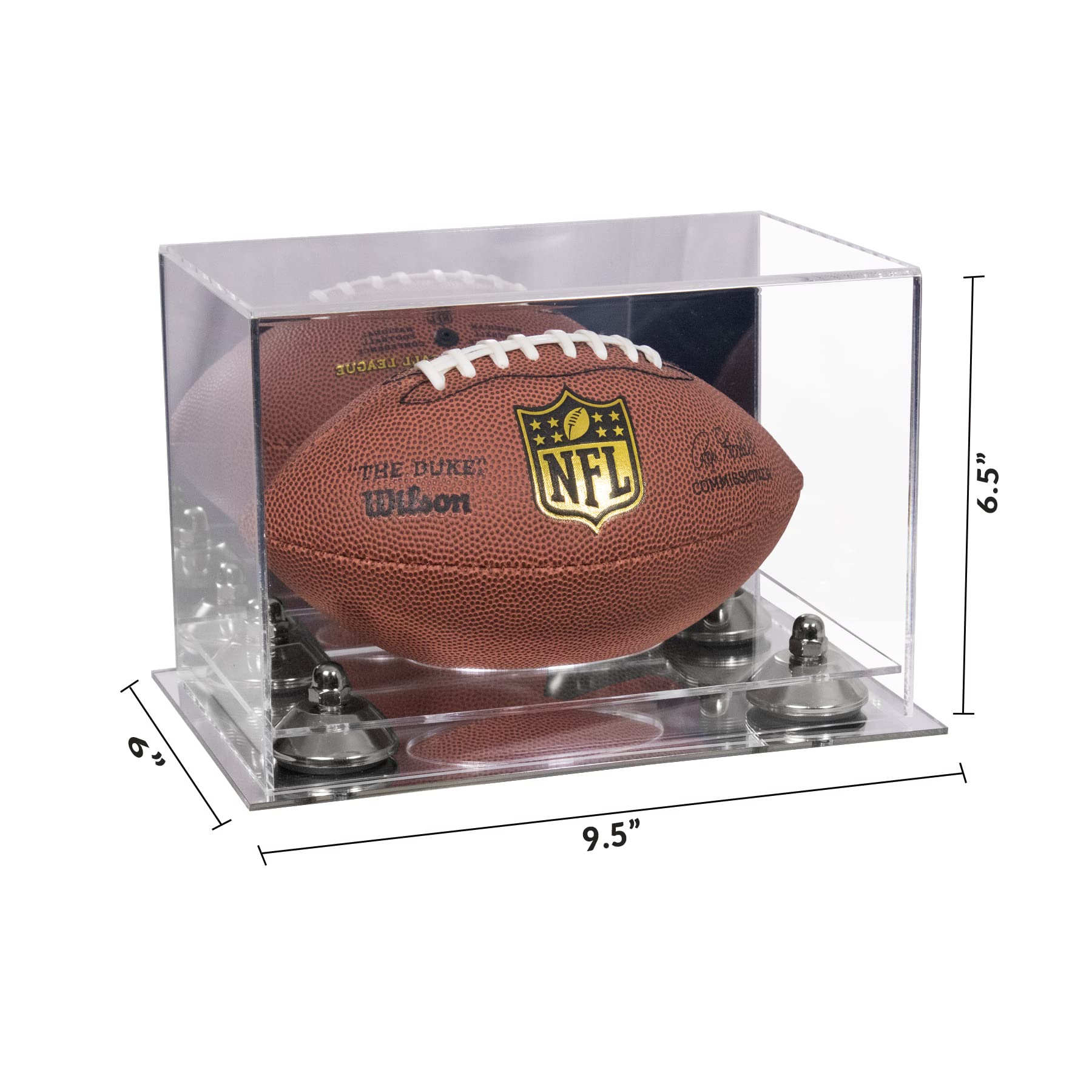 Miniature Football Acrylic Display Case with Mirror Base & White Risers - Perfect for Collectible Showcase, Sports Memorabilia Display, and Gift Presentation (B43/A005)