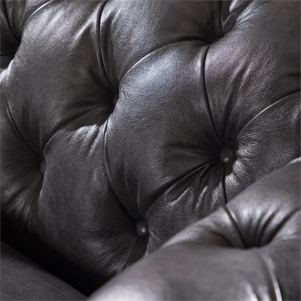Home Square 2-Piece Gray Leather Chesterfield Accent Chair and Sofa Set - Perfect for Living Room, Office, or Study Decor