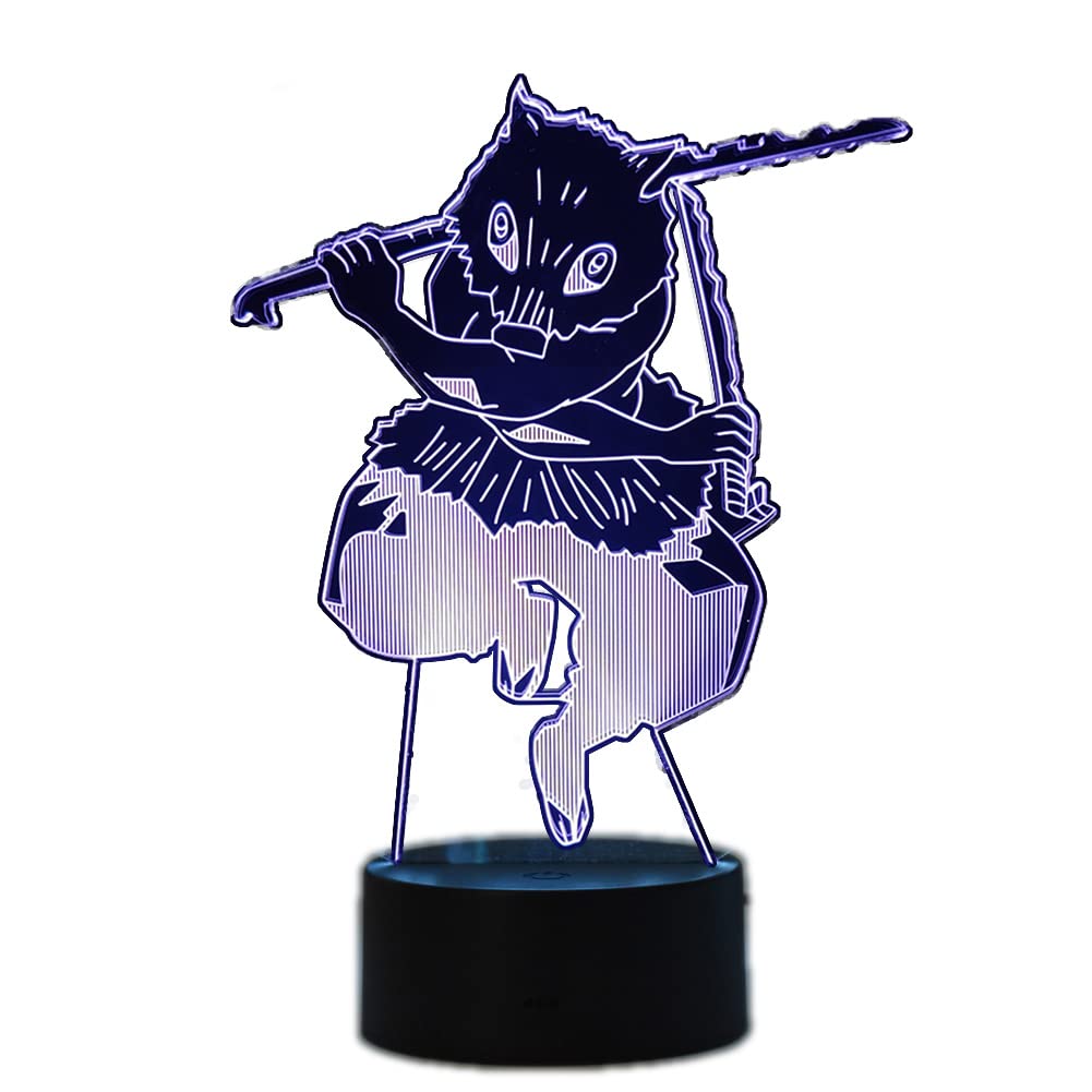 Anime Demon Slayer Acrylic LED Night Light - Hashibira Inosuke 3D LED Lamp with 7 Touch Colors & 16 Remote Colors | Bedroom Decor, Table Lamp, Kids Room Nightlight, Christmas Gift for Anime Fans