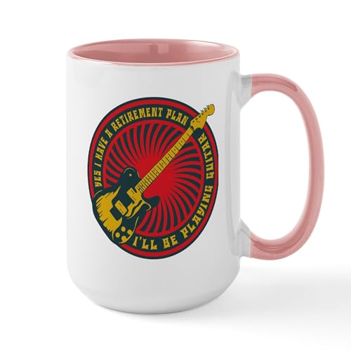 White/Pink Inside - Guitar Retirement Plan 15 Oz Ceramic Mug