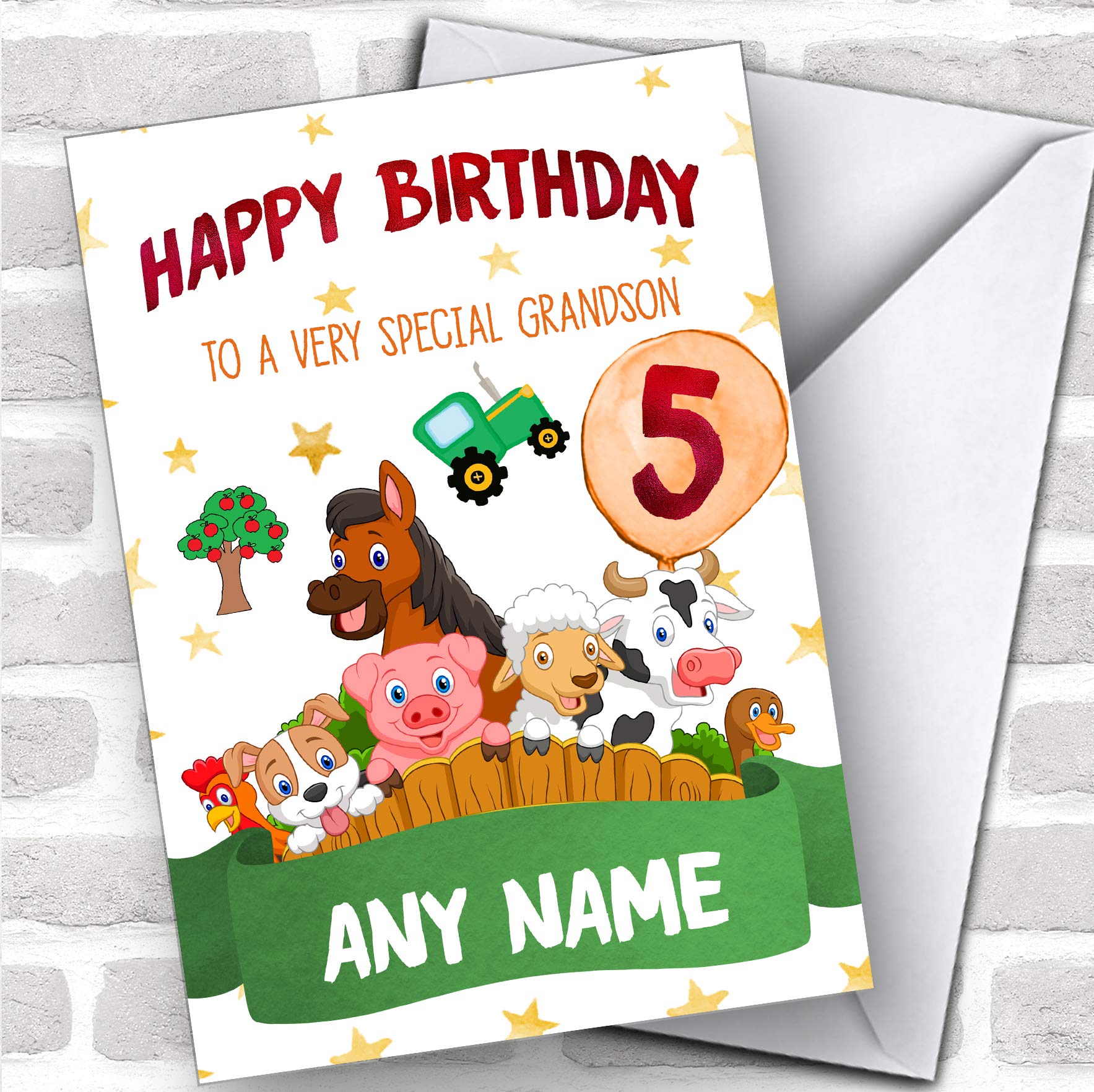 Personalized Farm Animal Birthday Card for Boys - 1st, 2nd, 3rd, 4th, 5th, 6th Birthday Grandson - Perfect for Birthday Parties, Gifts & Keepsakes