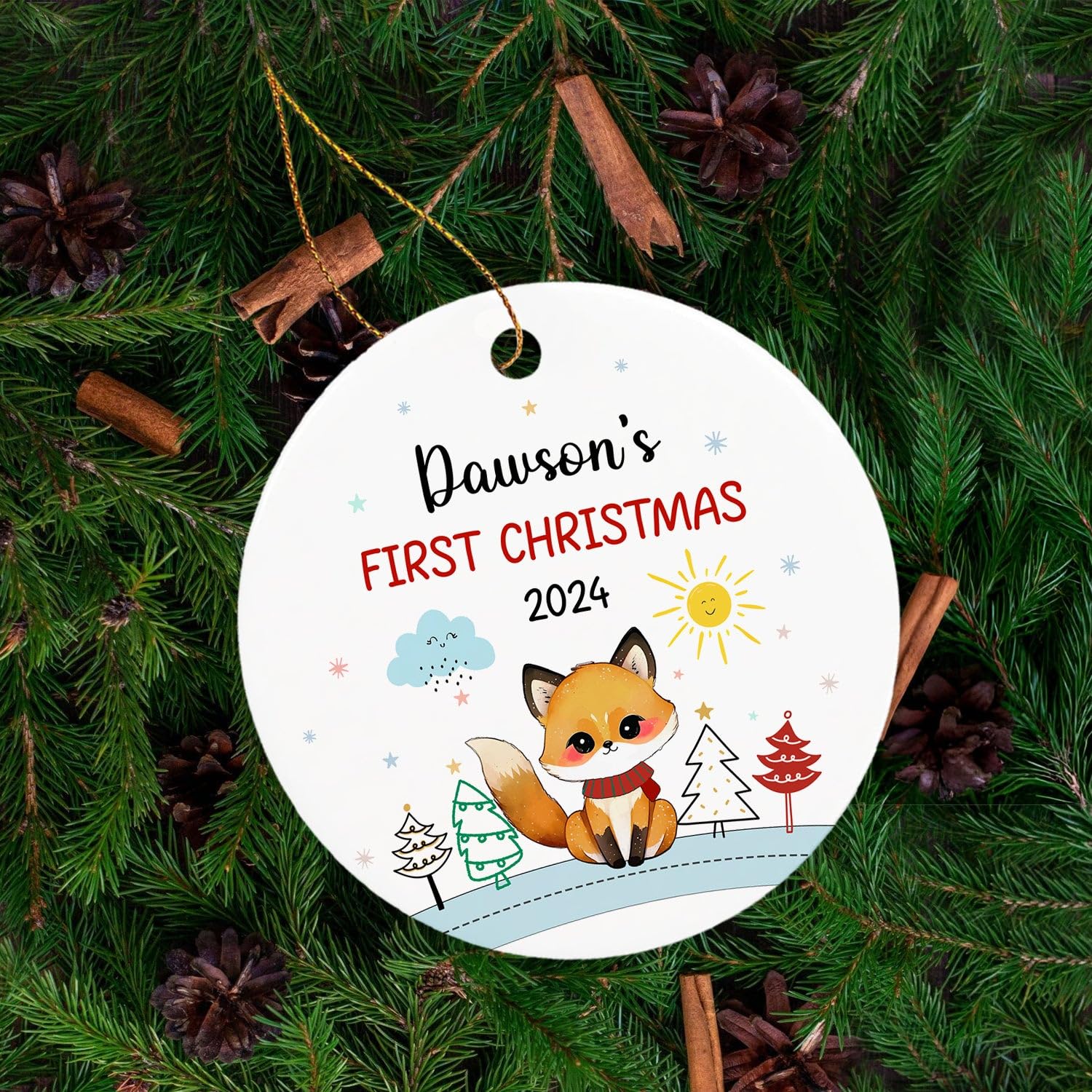 Personalized Fox Baby's First Christmas Ornament 2025 - Custom Name Keepsake Gift for Newborn Boys & Girls - Perfect for Tree Decorations & Holiday Celebrations