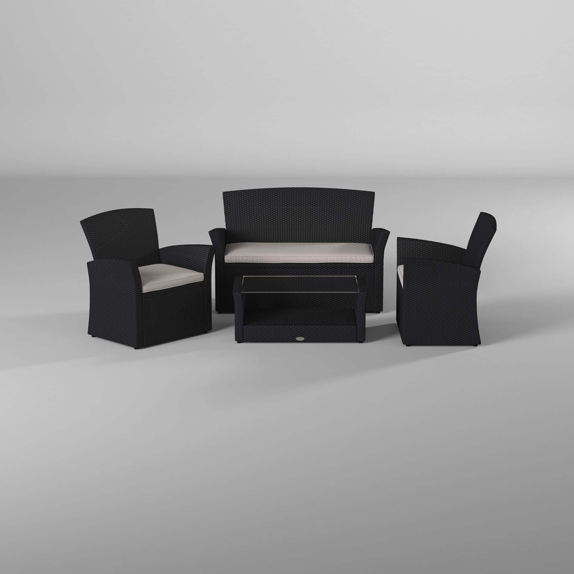 Premium 4-Piece Outdoor Patio Furniture Set - All-Weather Rattan Sofa & Coffee Table Conversation Set for Backyard, Poolside, Deck or Garden (Black) - Perfect for Relaxing, Entertaining & Outdoor Dining